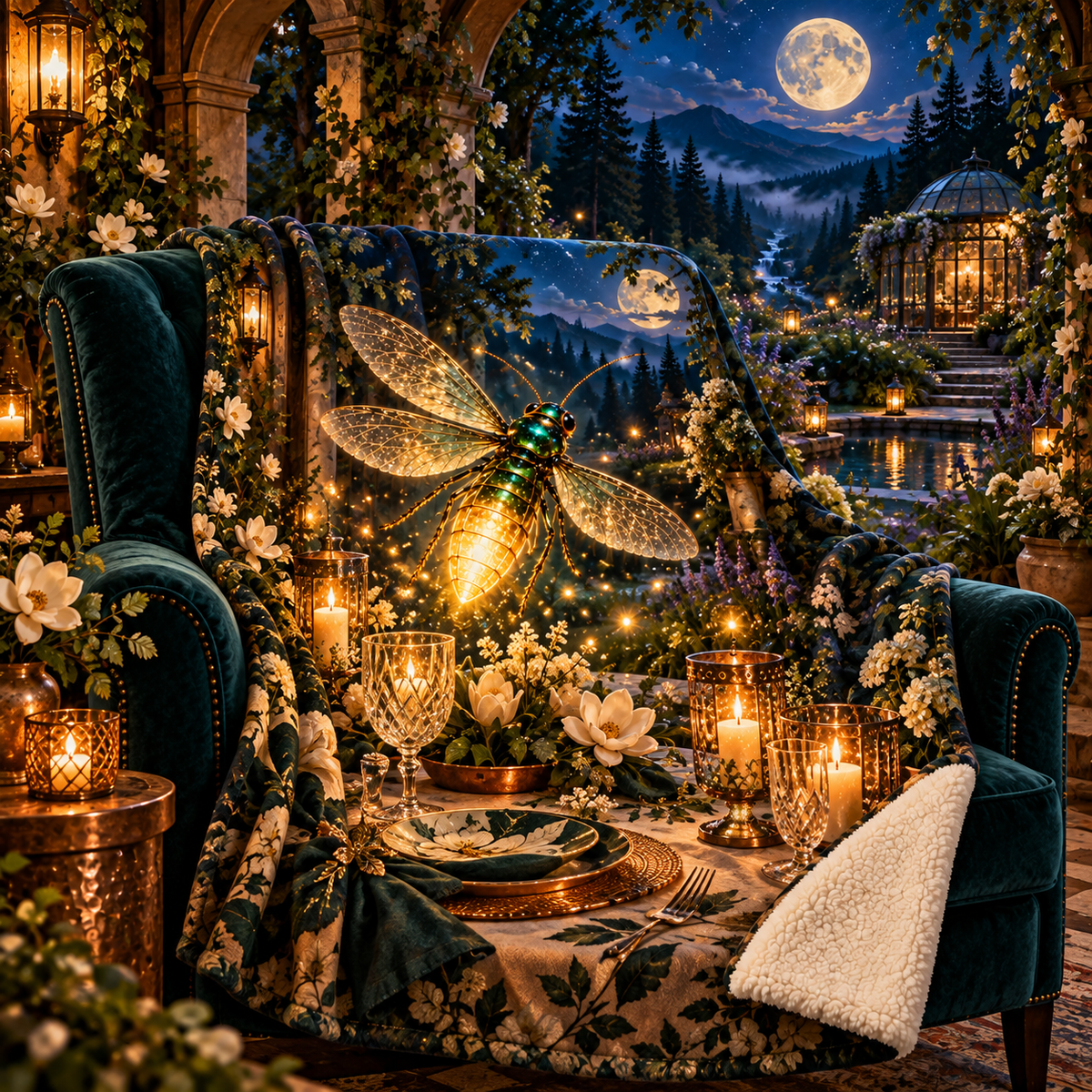 Firefly Welcome Supper Sherpa & Fleece Blanket with printed optical 3D artwork in its use setting