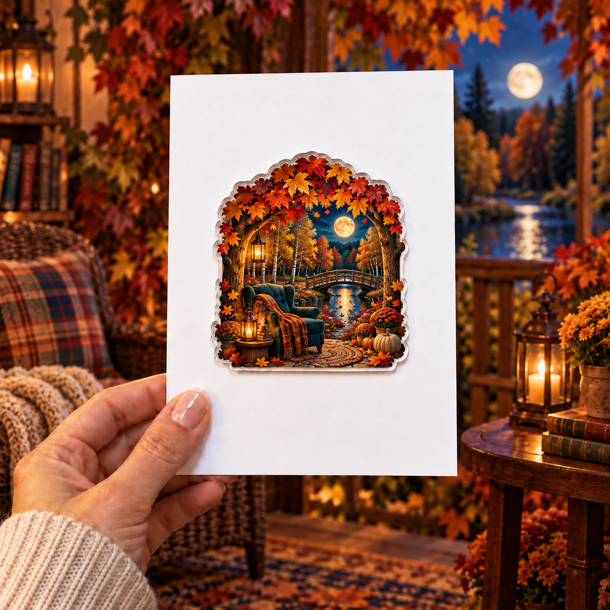 Amber Canopy Reading Portal Acrylic Refrigerator Magnet with printed optical 3D artwork in its use setting