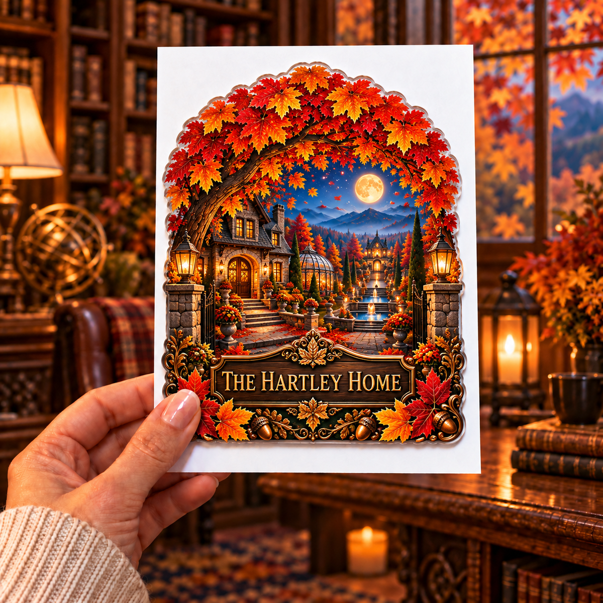 Maplehaven Welcome Crest Acrylic Refrigerator Magnet with printed optical 3D artwork in its use setting