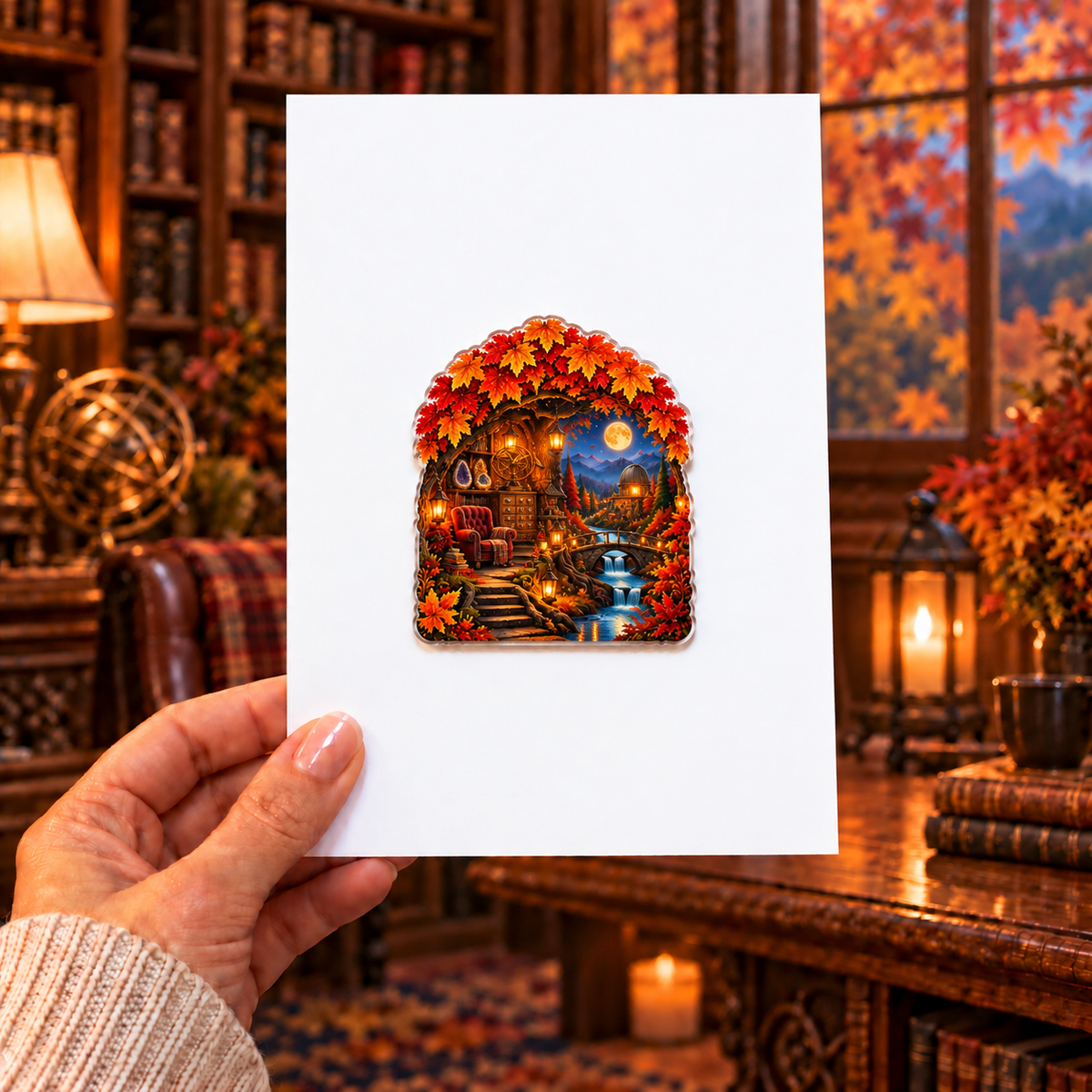 Harvest Atlas Curio Hall Acrylic Refrigerator Magnet with printed optical 3D artwork in its use setting