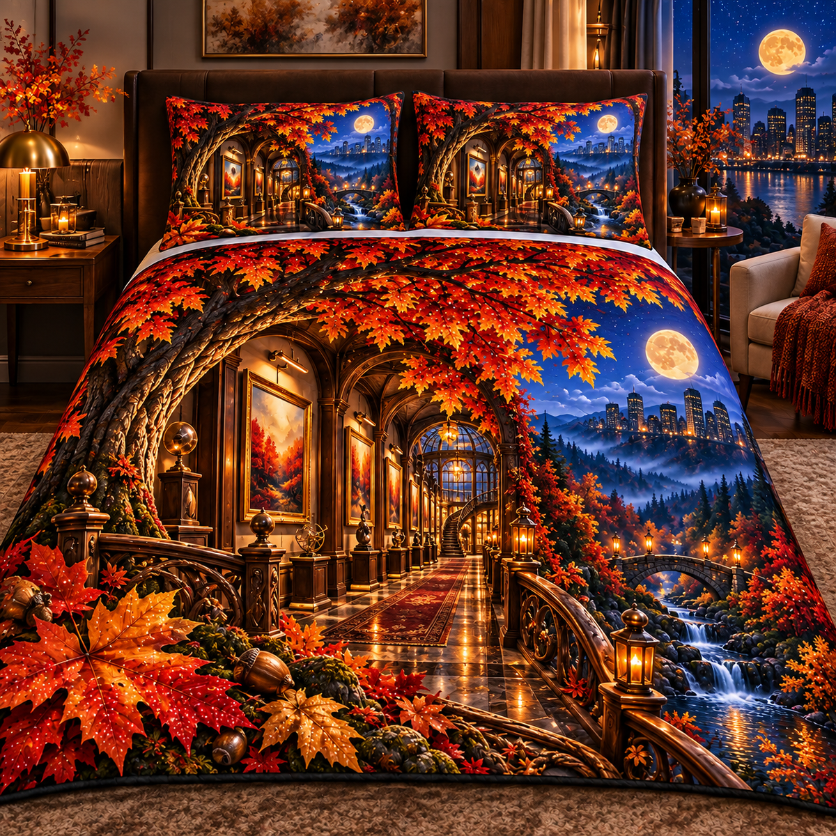 Copperleaf Gallery Passage Quilted Bedding Set with printed optical 3D artwork in its use setting