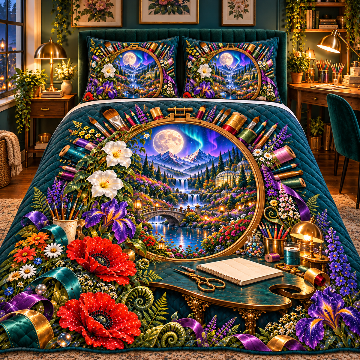 Wildloom Maker Atelier Quilted Bedding Set with printed optical 3D artwork in its use setting
