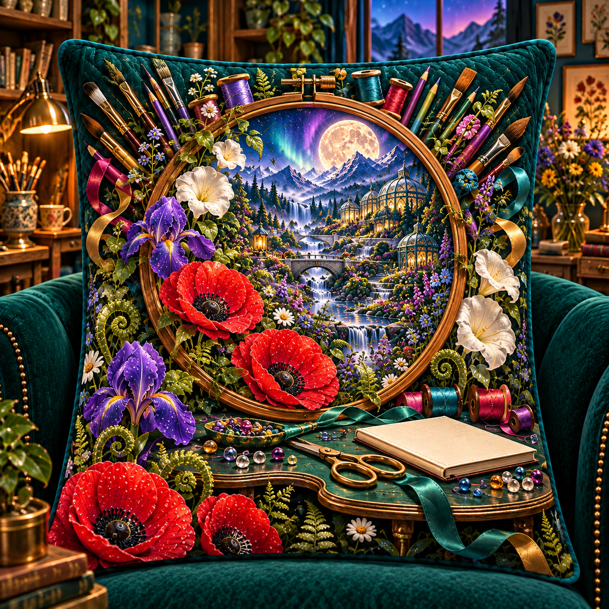 Wildloom Maker Atelier Quilted Cushion Cover with printed optical 3D artwork in its use setting