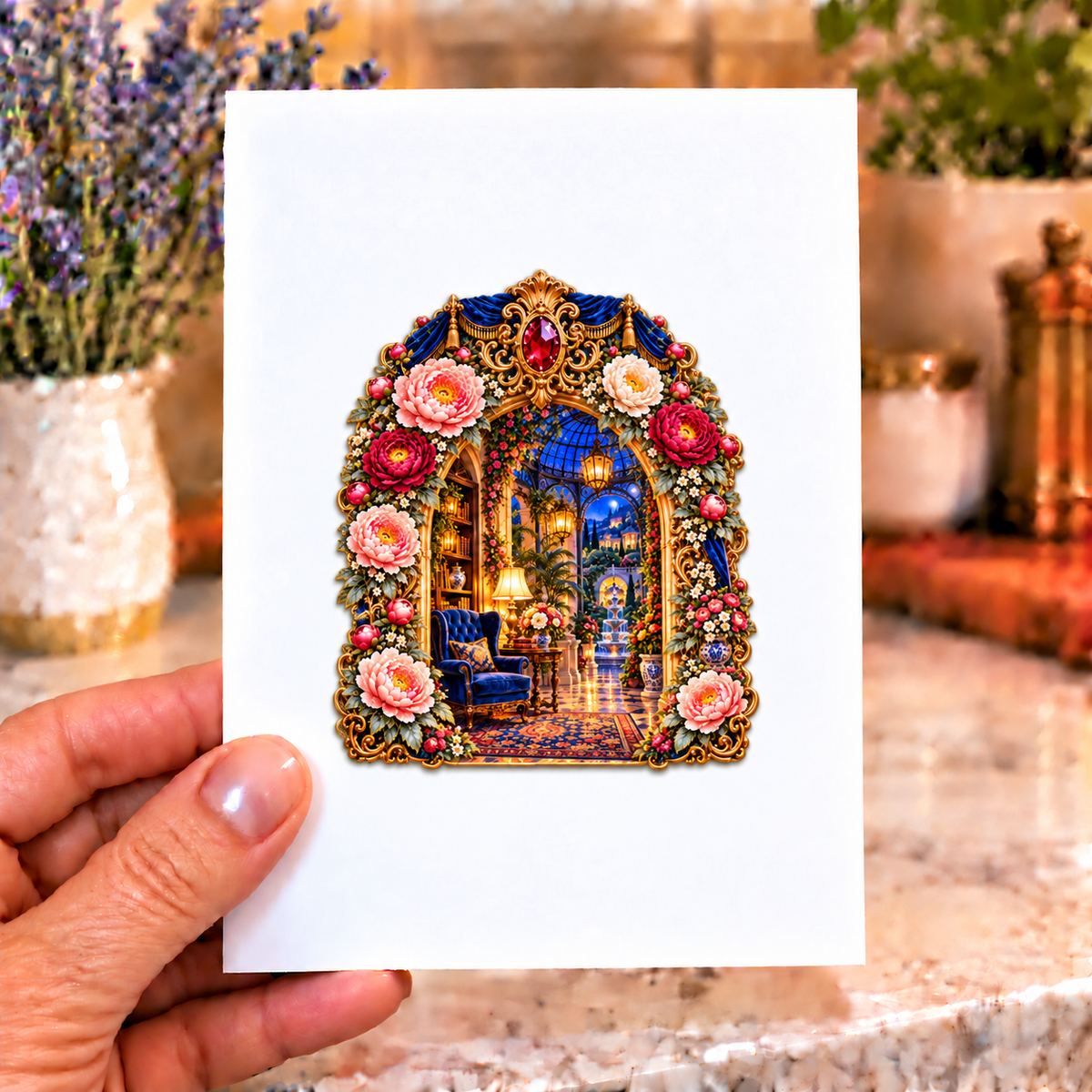 Peony Whisper Niche Acrylic Refrigerator Magnet with printed optical 3D artwork in its use setting