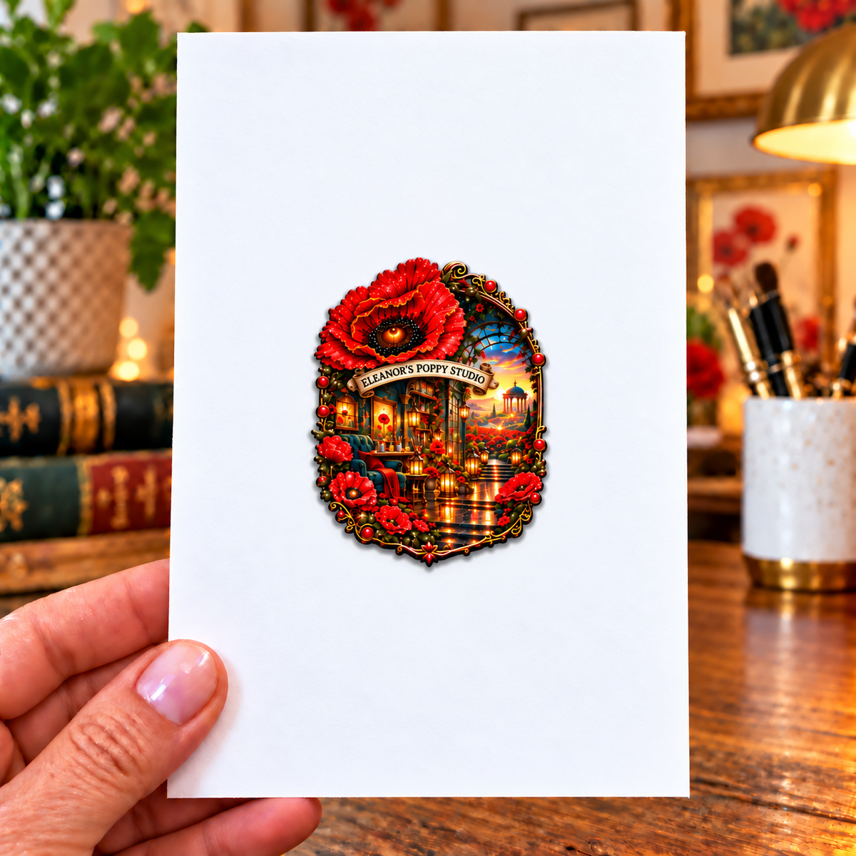 Poppy Atelier Signature Acrylic Refrigerator Magnet with printed optical 3D artwork in its use setting