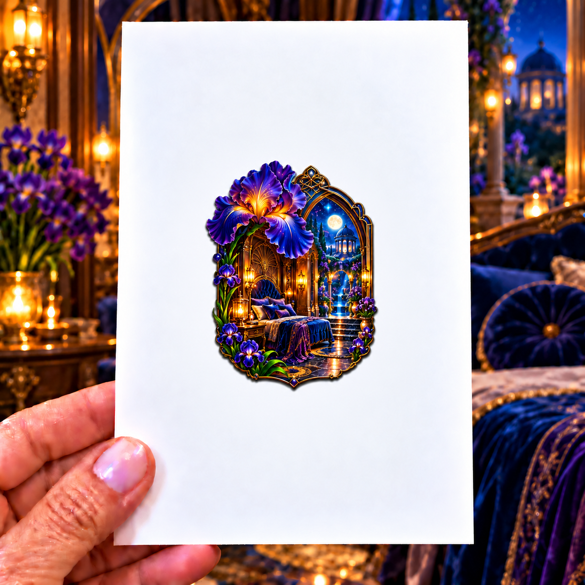 Iris Celestial Boudoir Acrylic Refrigerator Magnet with printed optical 3D artwork in its use setting