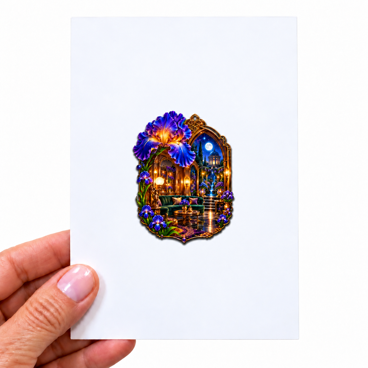 Iris Scholar Atrium Acrylic Refrigerator Magnet with printed optical 3D artwork in its use setting