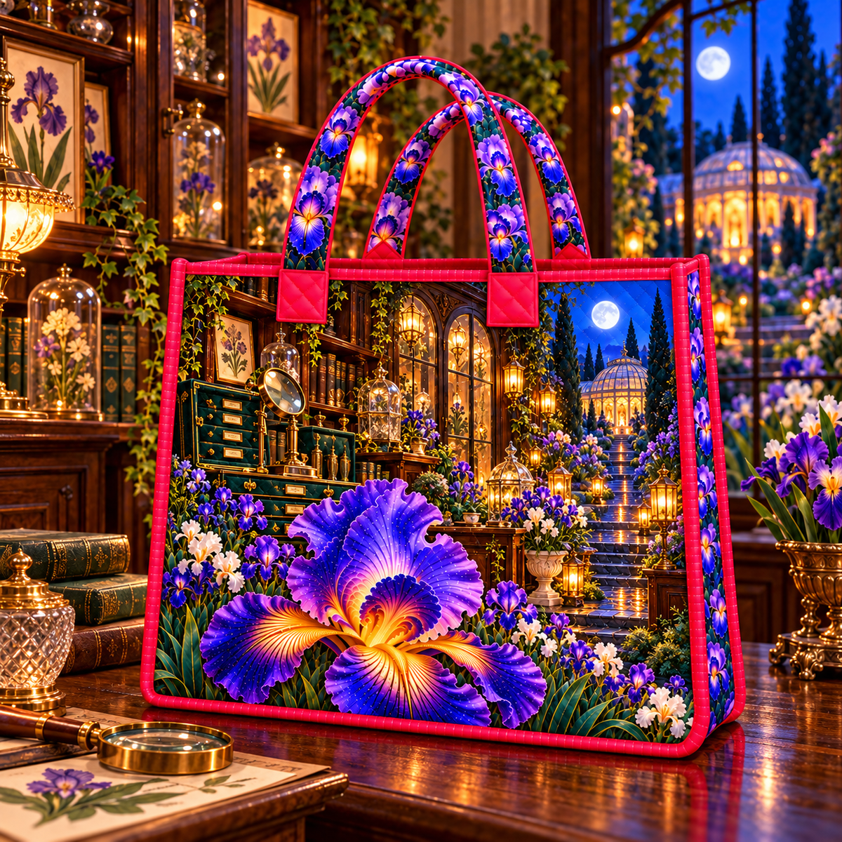 Iris Curator Jubilee Quilted Tote Bag with printed optical 3D artwork in its use setting