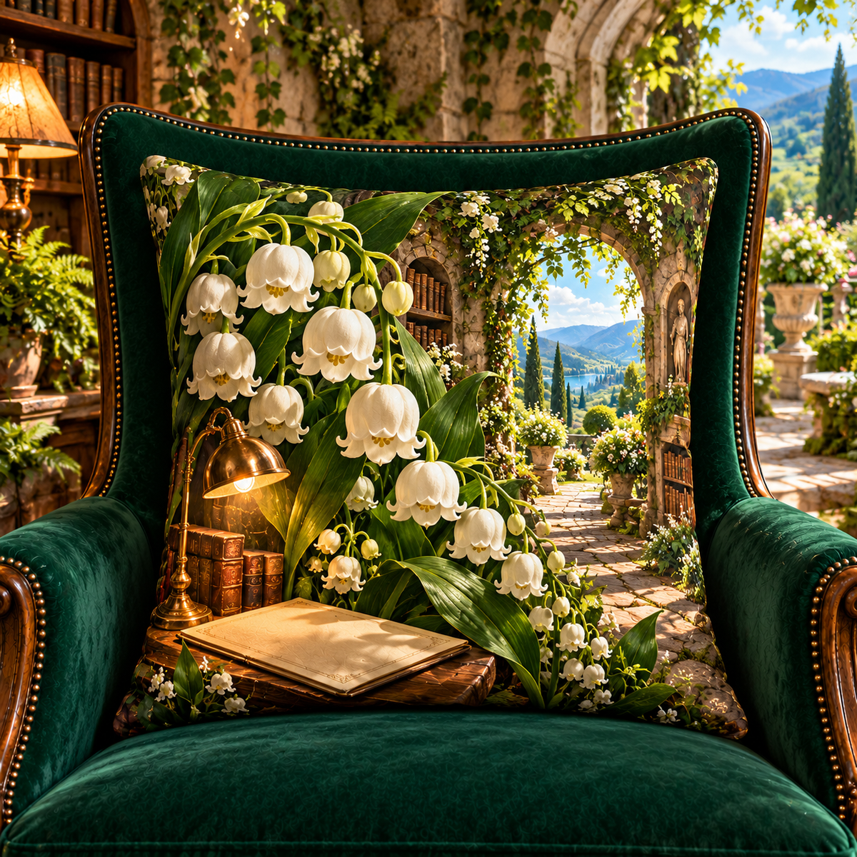 Lily Bell Reading Grotto Quilted Cushion Cover with printed optical 3D artwork in its use setting