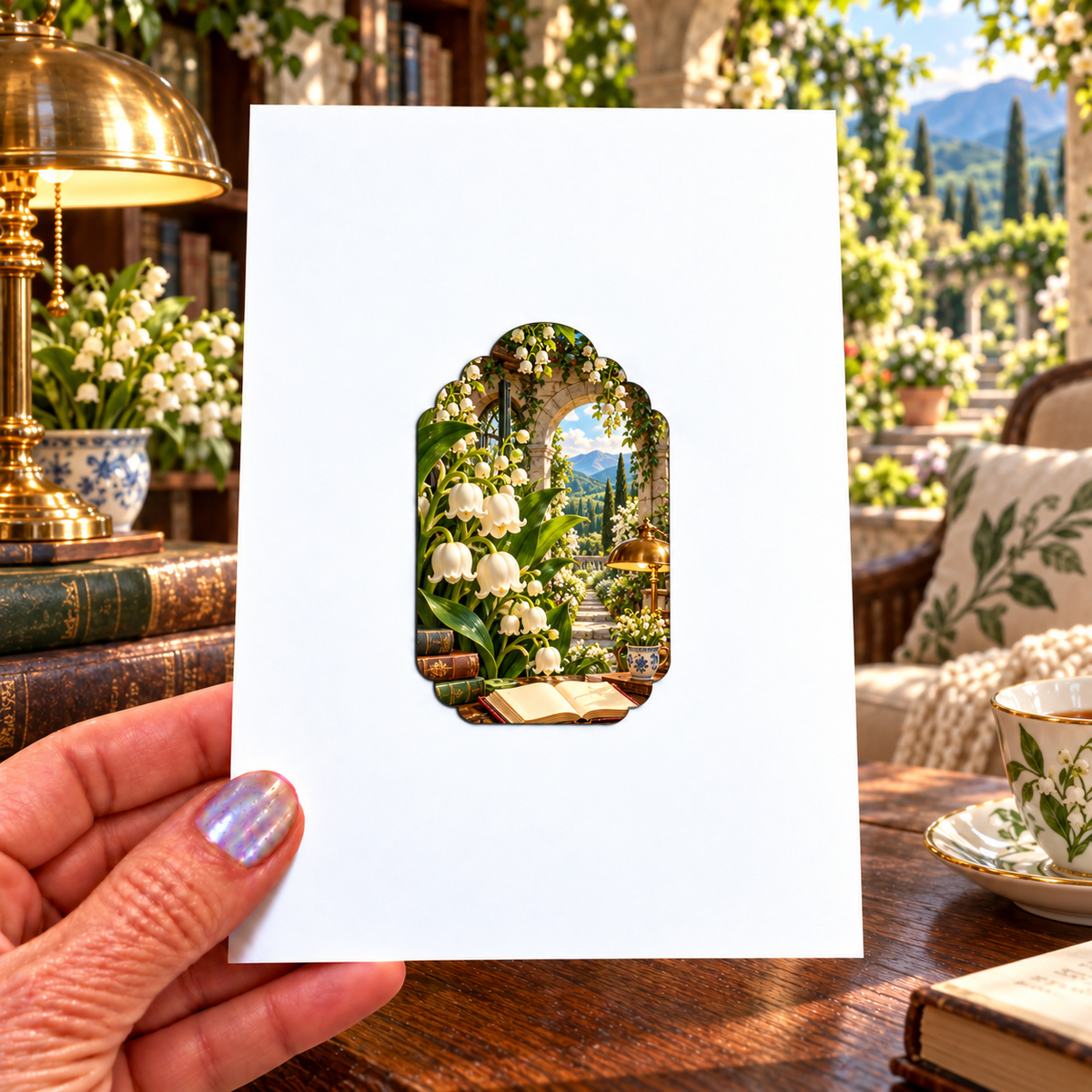 Lily Bell Reading Grotto Acrylic Refrigerator Magnet with printed optical 3D artwork in its use setting