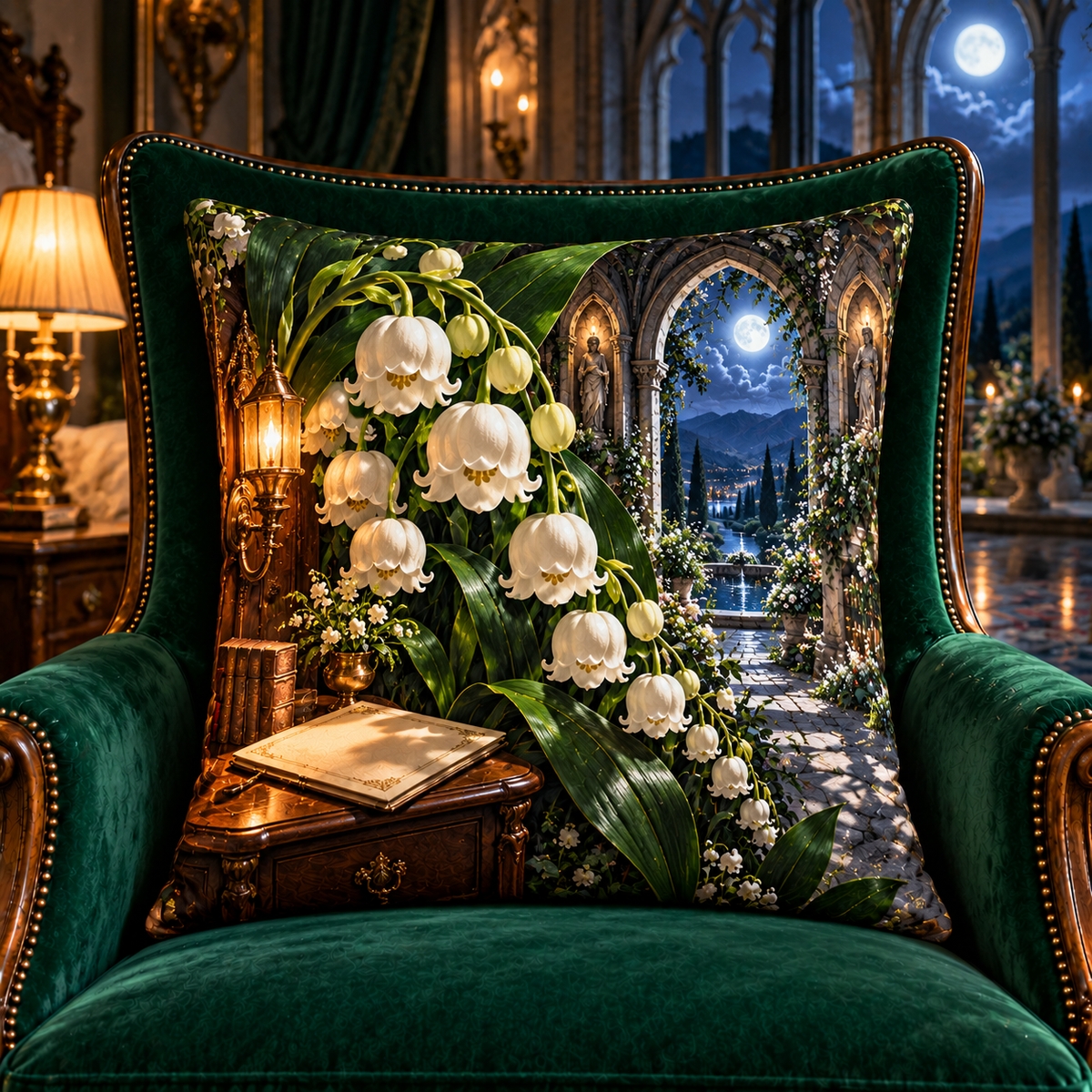 Lily Moon Manor Quilted Cushion Cover with printed optical 3D artwork in its use setting