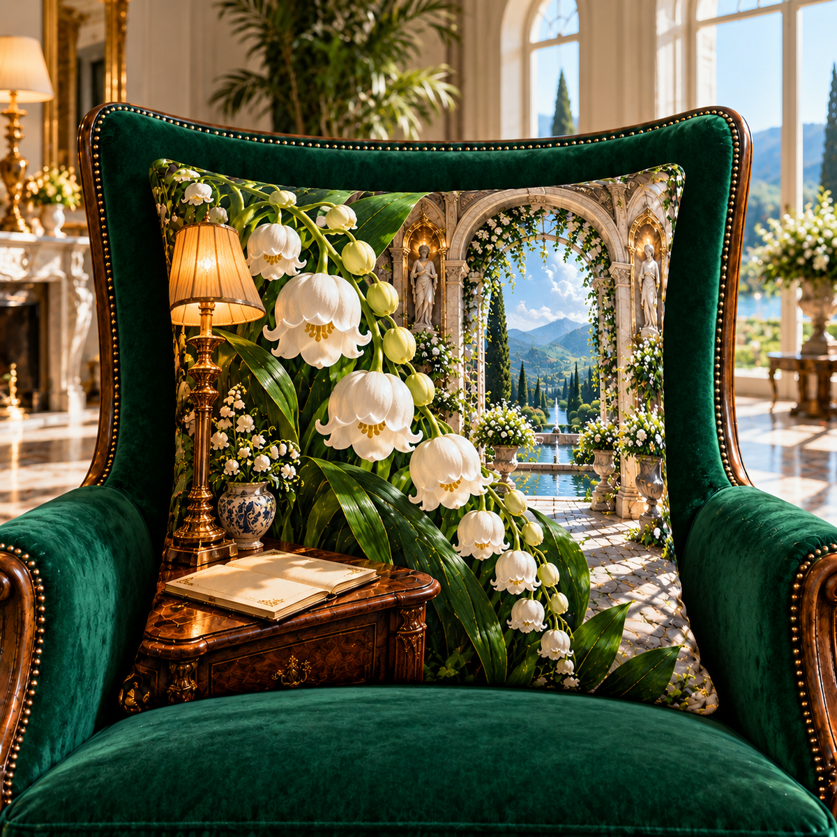 Lily Bell Grand Salon Quilted Cushion Cover with printed optical 3D artwork in its use setting