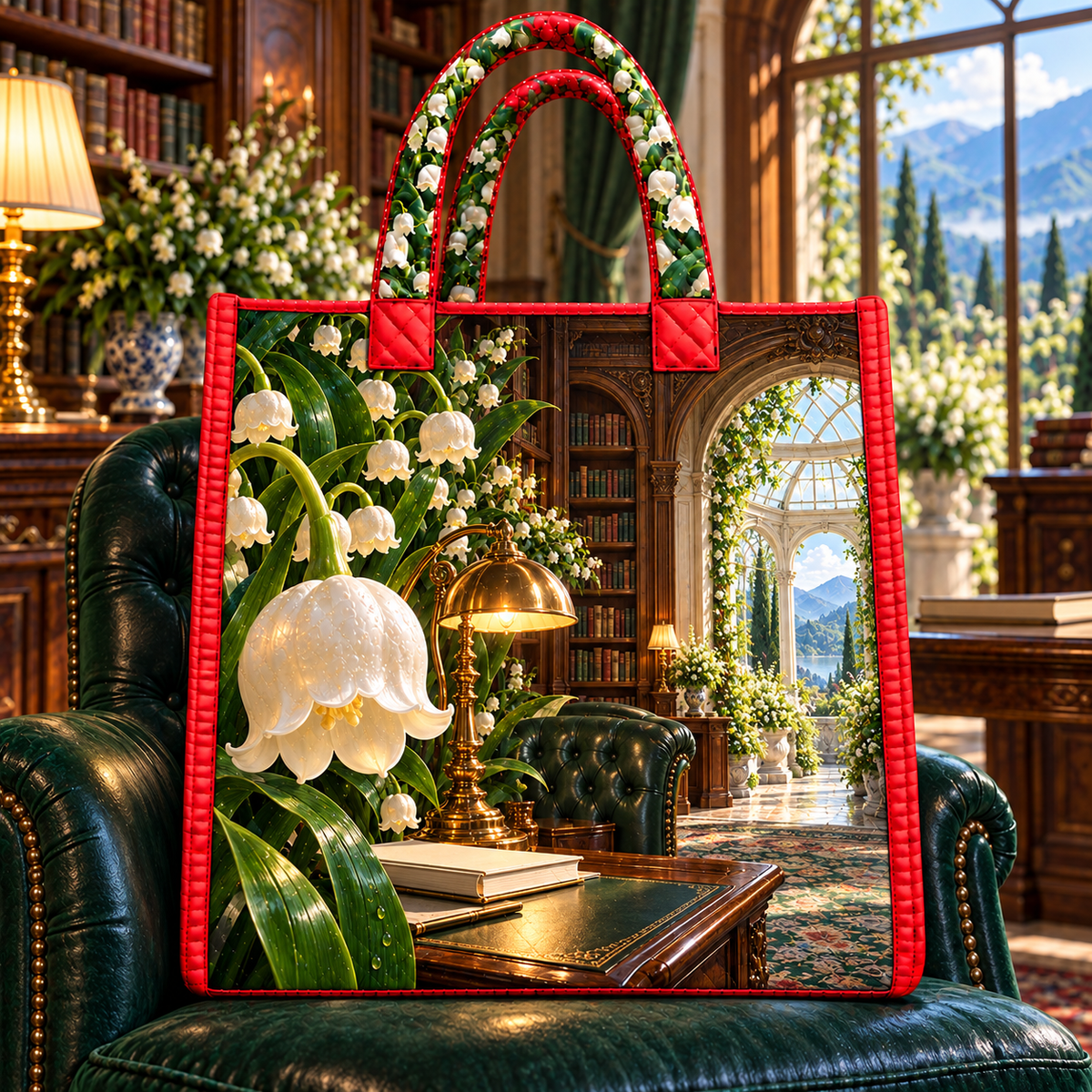 Lily Bell Scholar Atrium Quilted Tote Bag with printed optical 3D artwork in its use setting