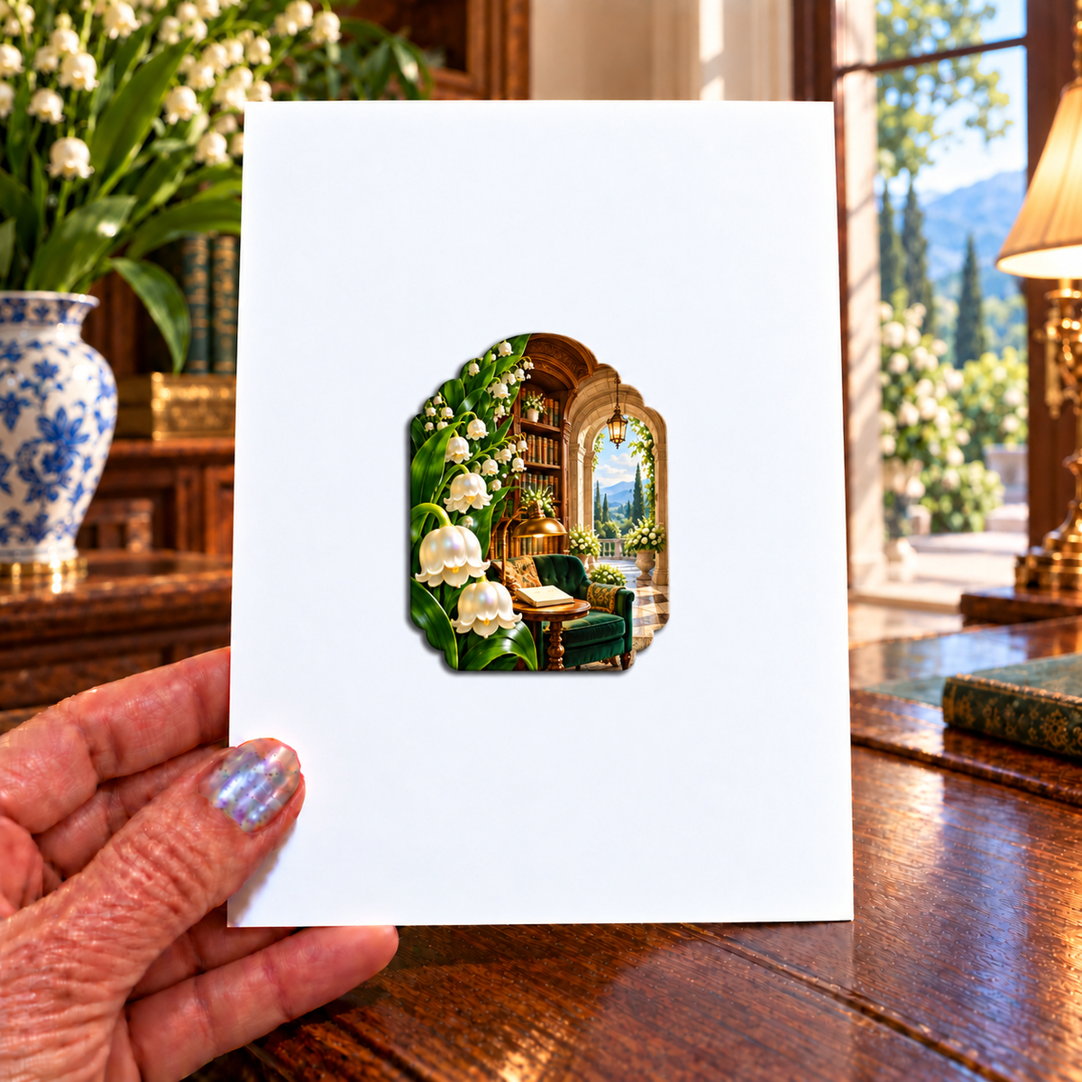 Lily Bell Quiet Alcove Acrylic Refrigerator Magnet with printed optical 3D artwork in its use setting