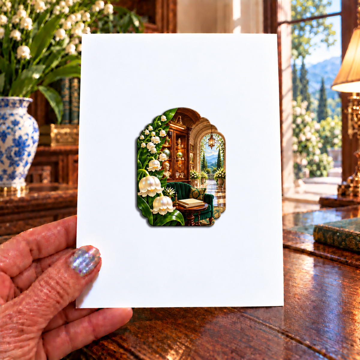 Lily Bell Curio Gallery Acrylic Refrigerator Magnet with printed optical 3D artwork in its use setting