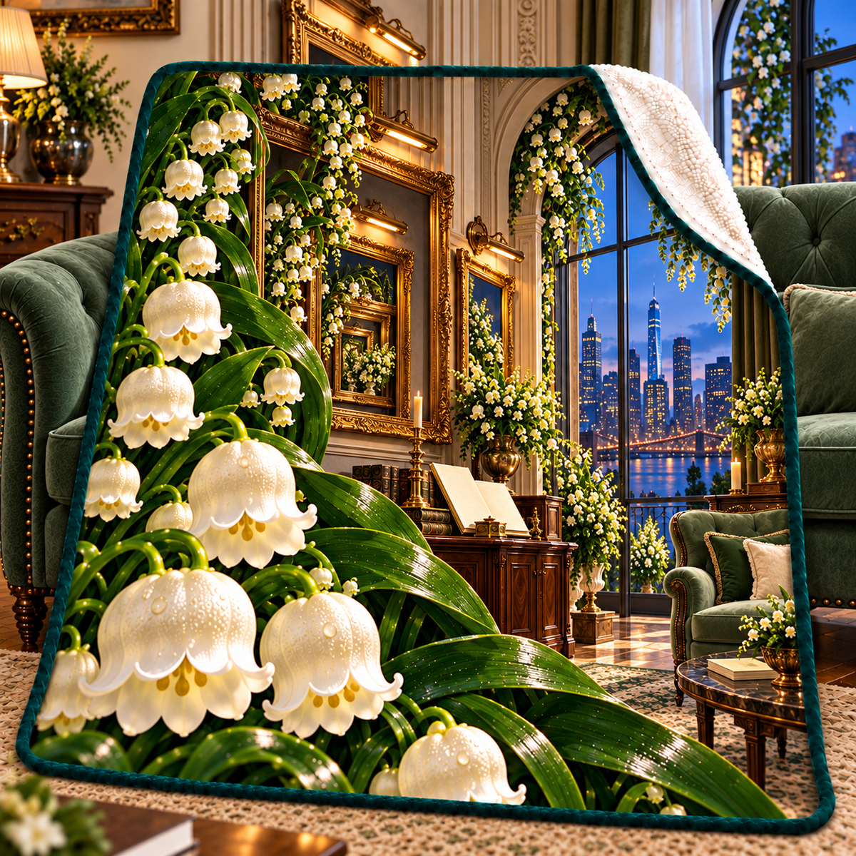 Lily Bell Salon Wall Sherpa & Fleece Blanket with printed optical 3D artwork in its use setting