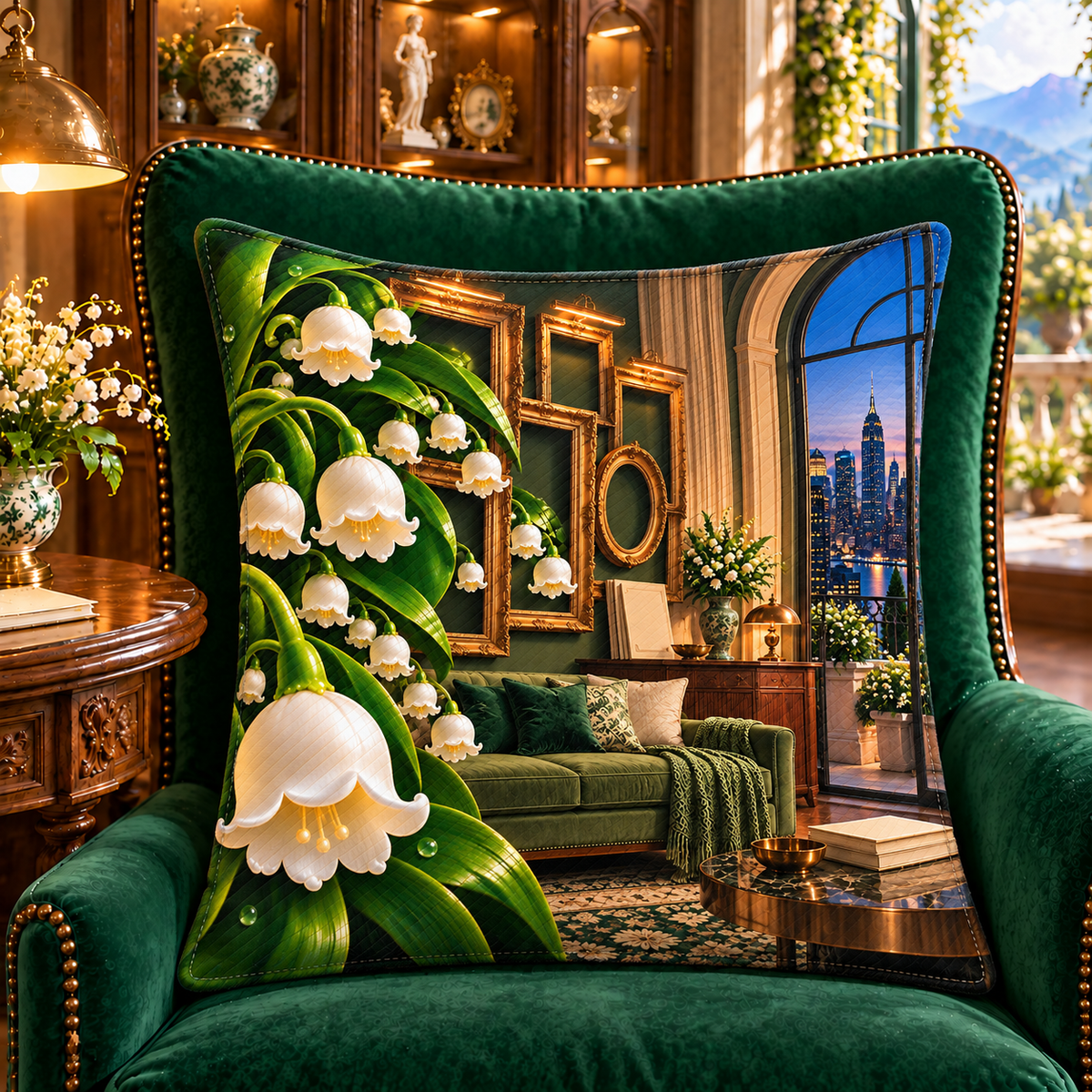 Lily Bell Salon Wall Quilted Cushion Cover with printed optical 3D artwork in its use setting