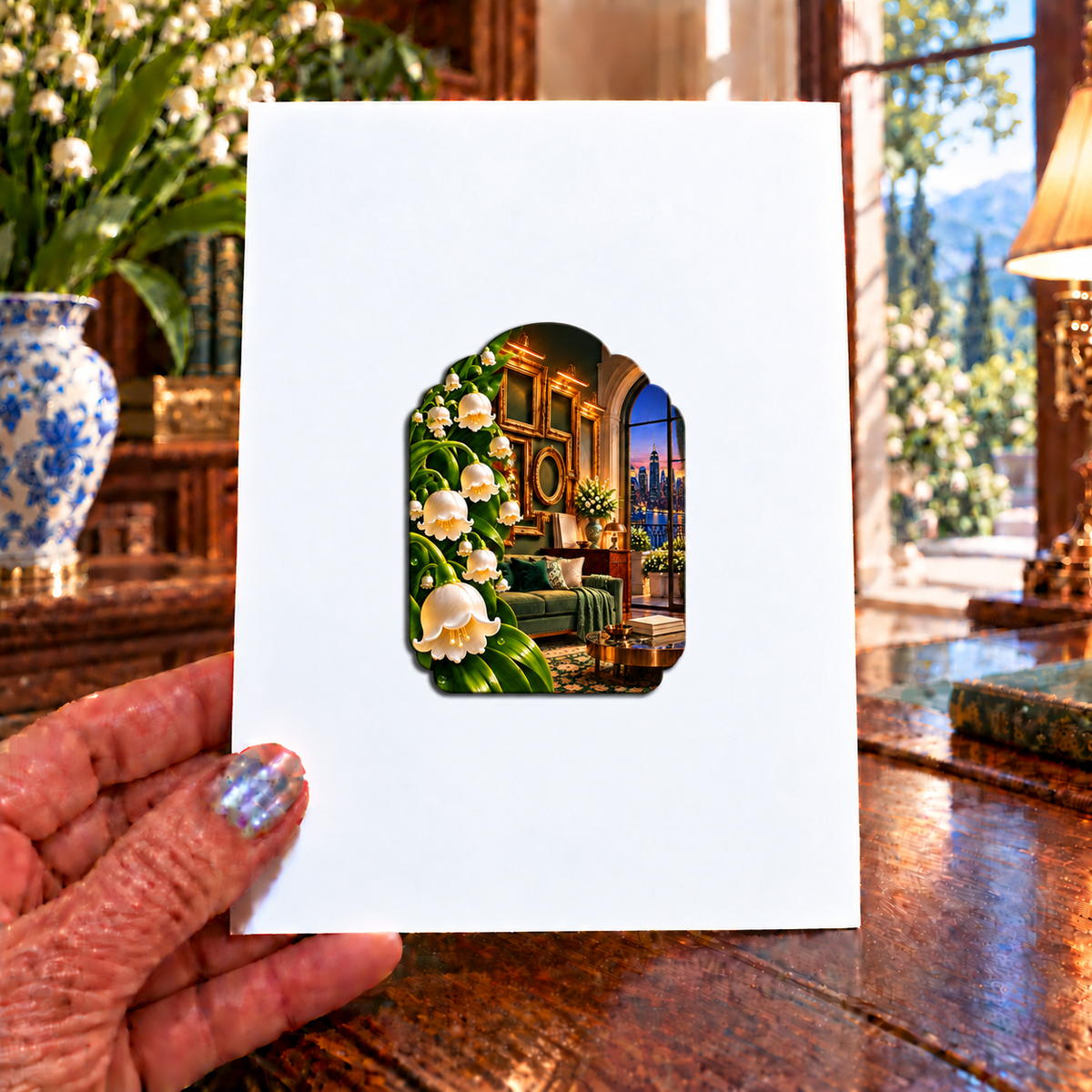 Lily Bell Salon Wall Acrylic Refrigerator Magnet with printed optical 3D artwork in its use setting