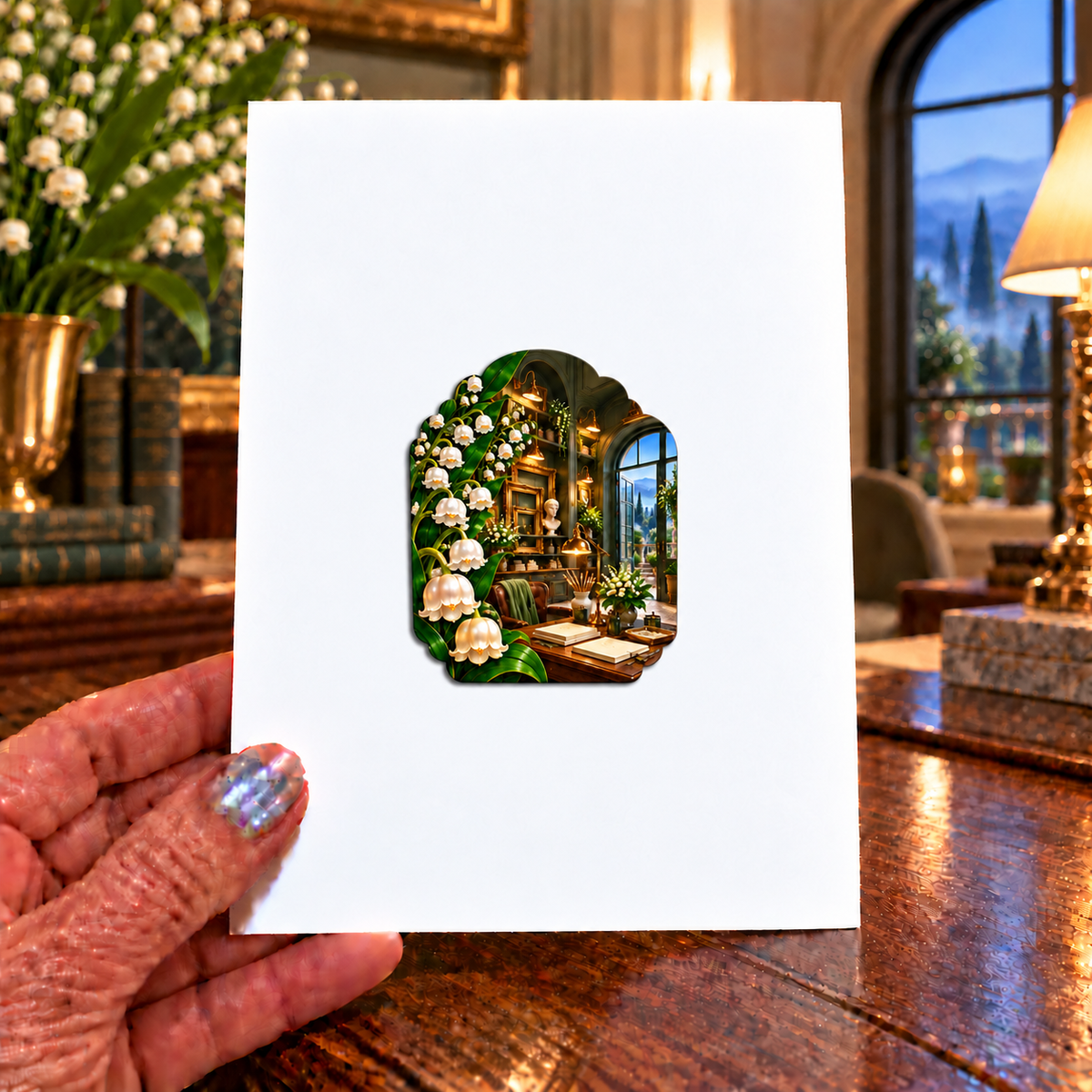 Lily Bell Maker Atelier Acrylic Refrigerator Magnet with printed optical 3D artwork in its use setting