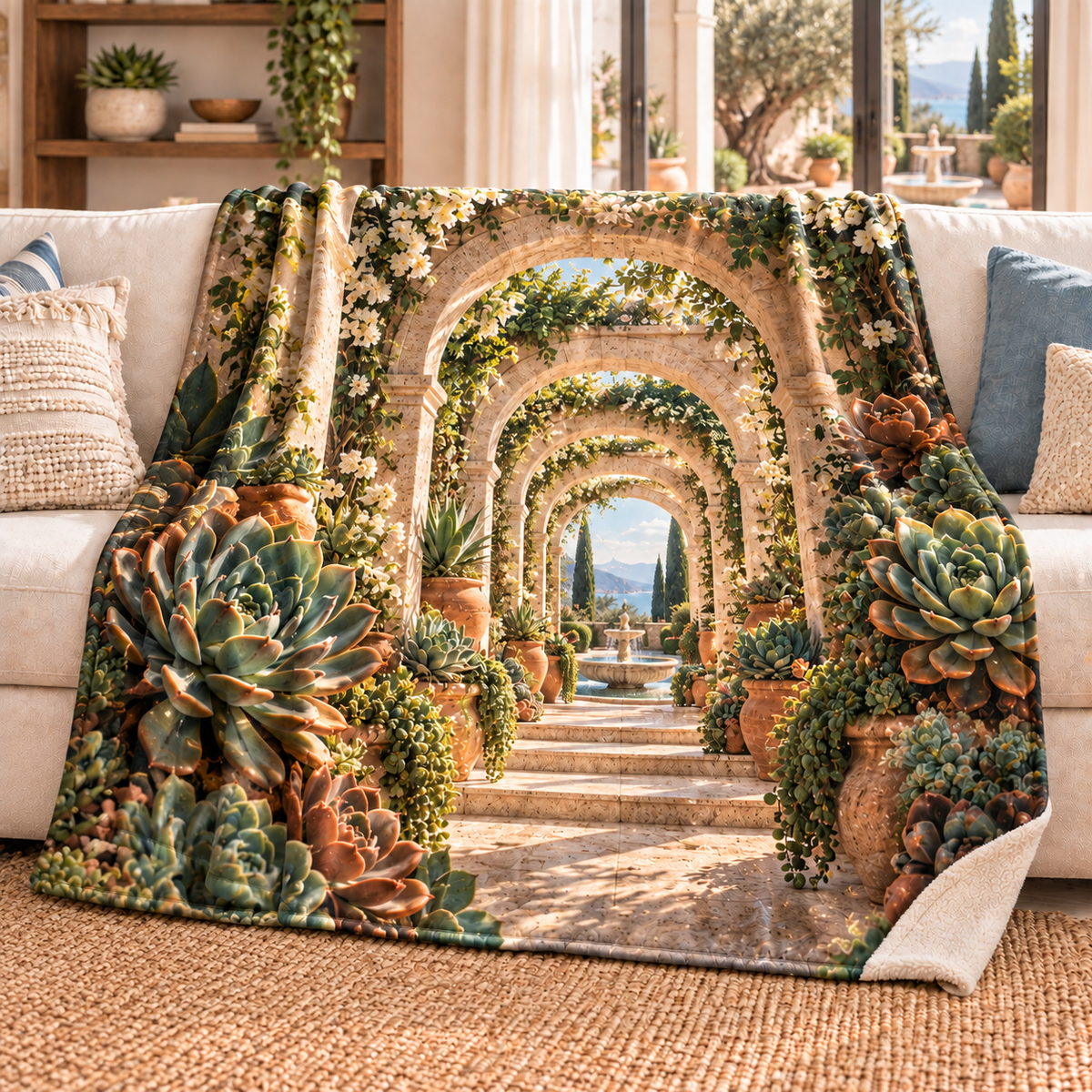 Succulent Sunlit Gallery Sherpa & Fleece Blanket with flat printed succulent sunlit gallery artwork