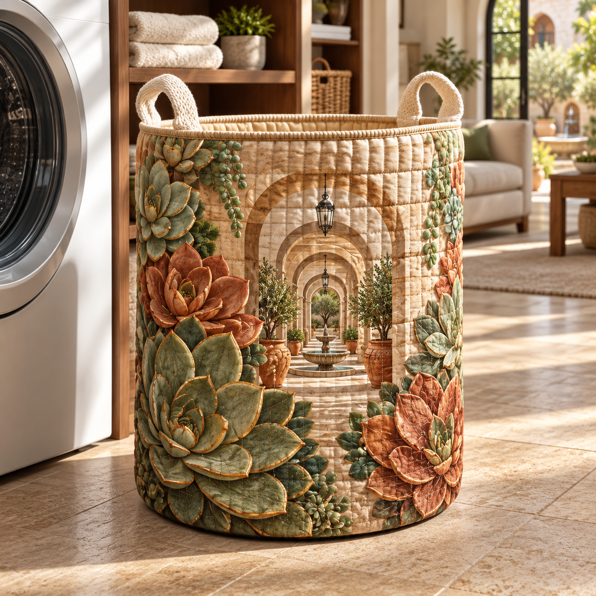 Succulent Sunlit Gallery Laundry Hamper with flat printed succulent sunlit gallery artwork
