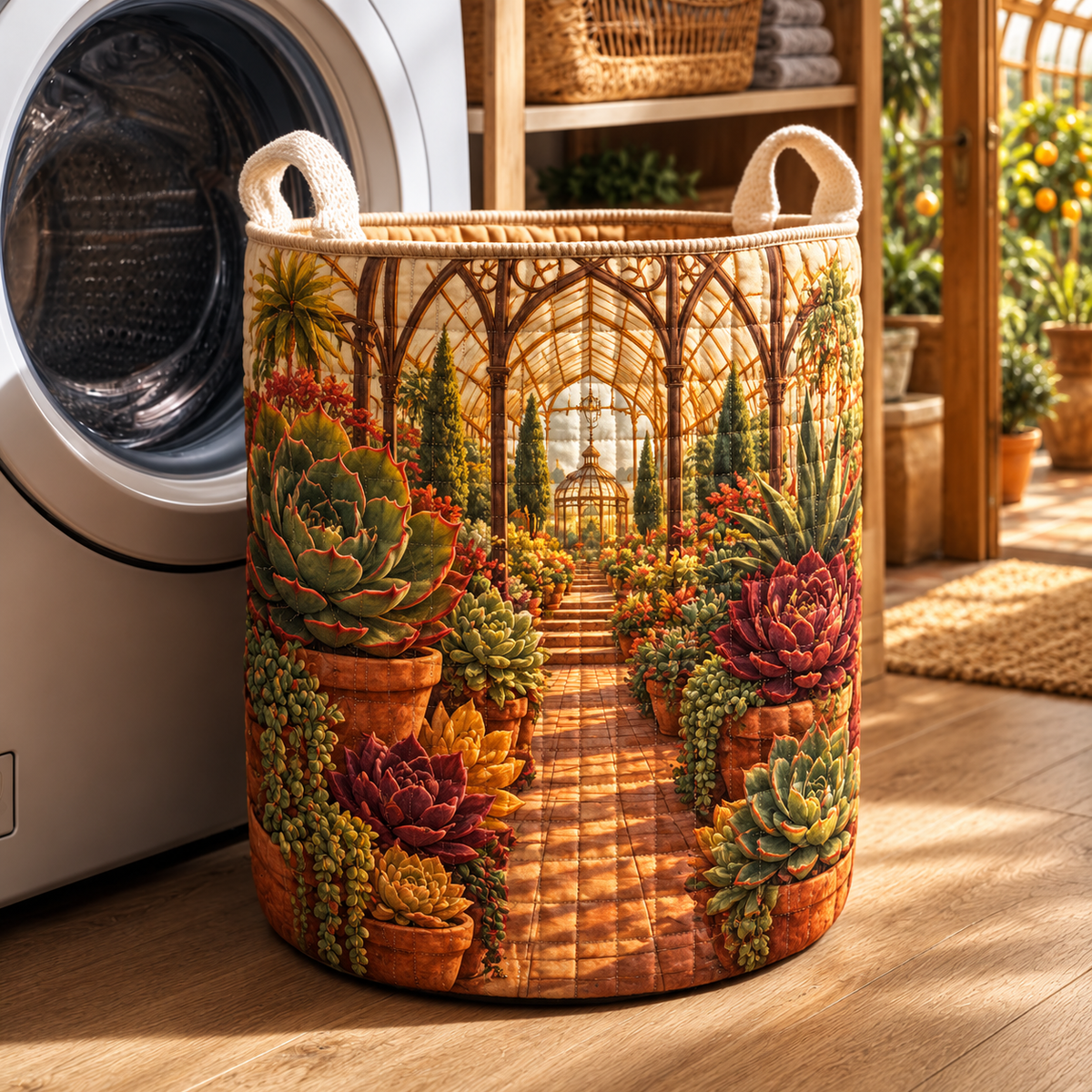Succulent Amber Conservatory Laundry Hamper with flat printed succulent amber conservatory artwork