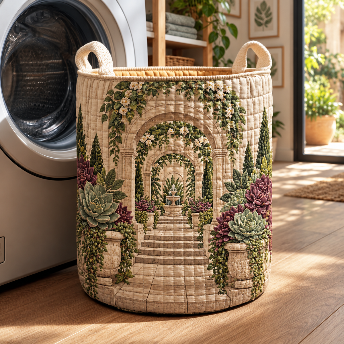 Succulent Gallery Atrium Laundry Hamper with flat printed succulent gallery atrium artwork