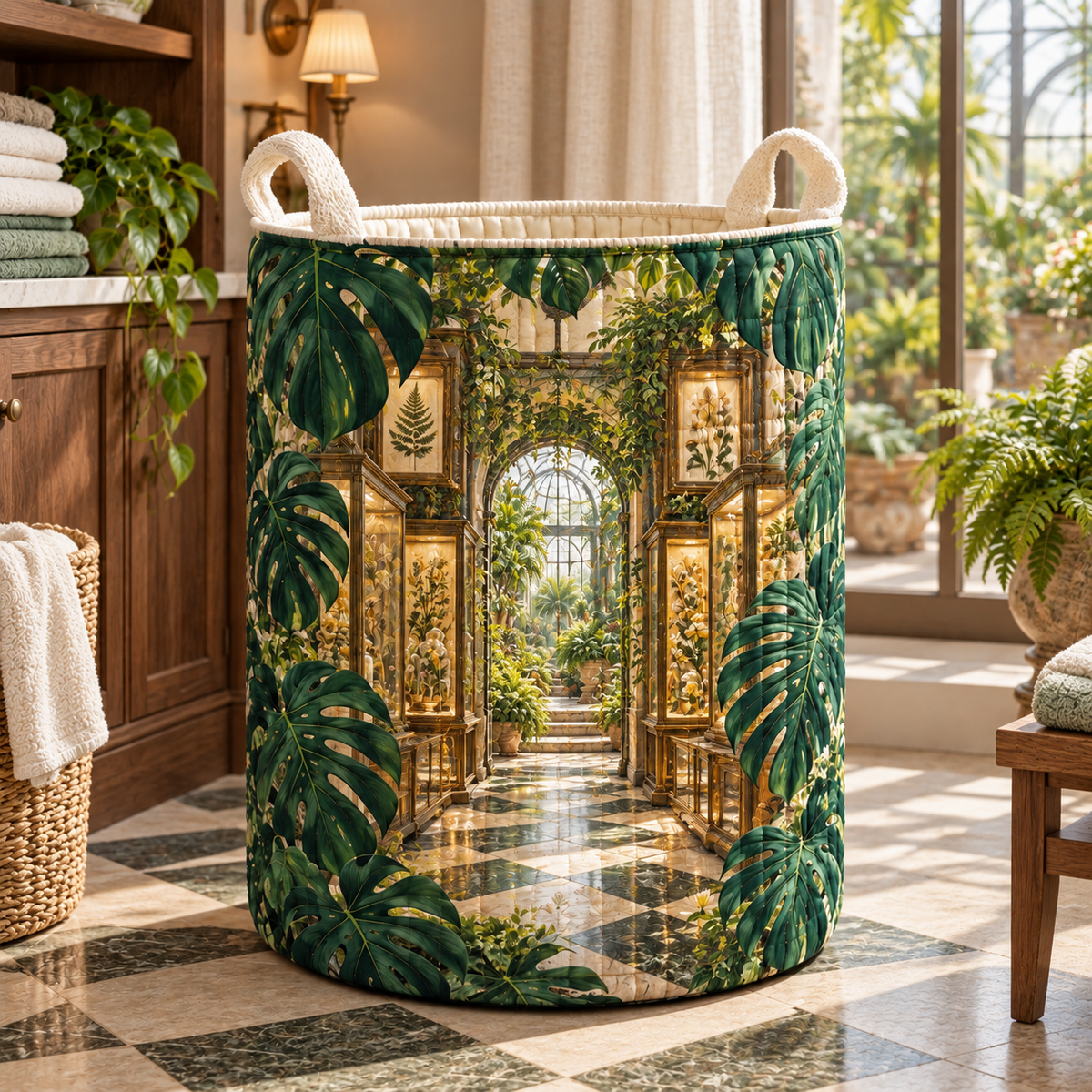 Monstera Collector Gallery Laundry Hamper with flat printed monstera collector gallery artwork