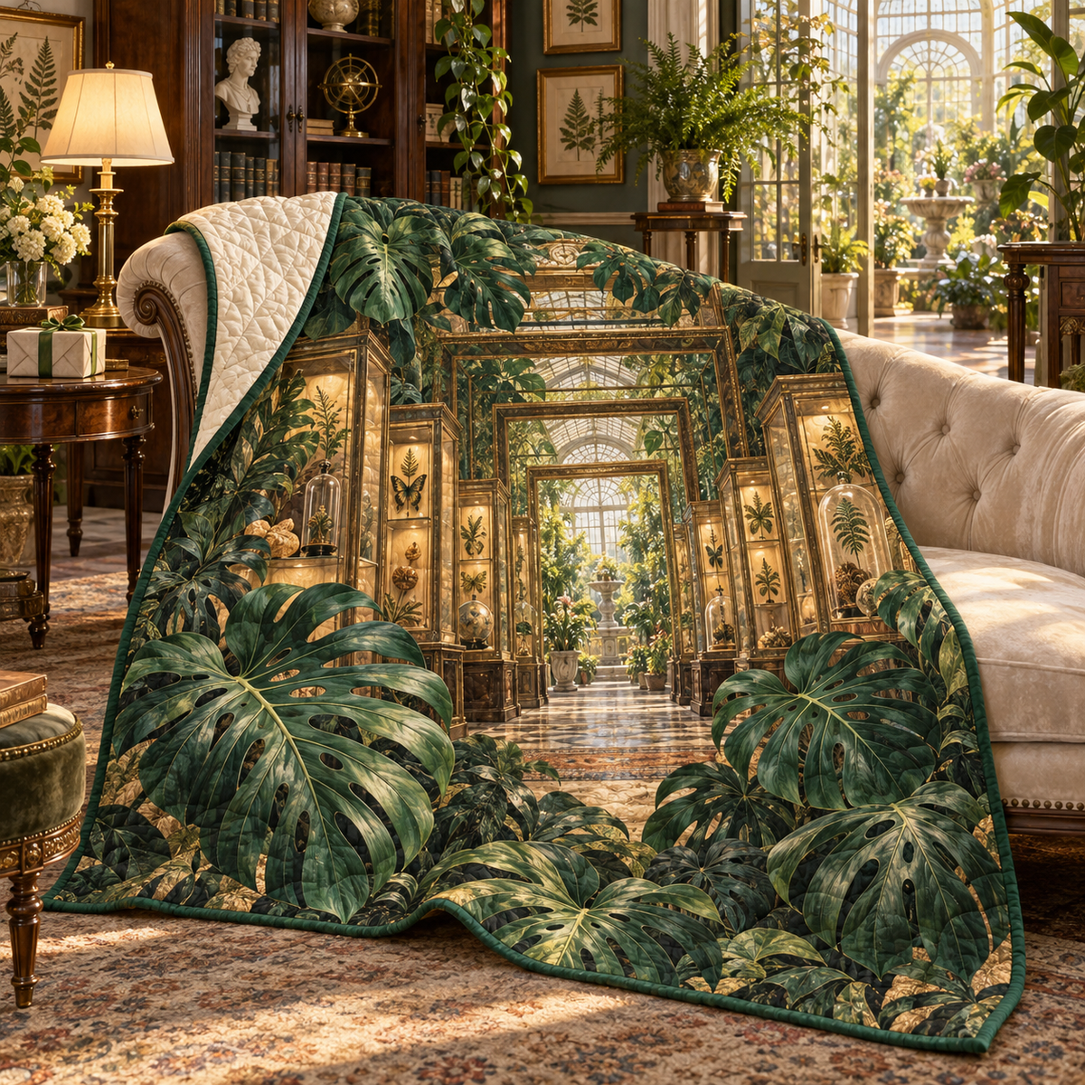 Monstera Collector Gallery Quilt Blanket with flat printed monstera collector gallery artwork