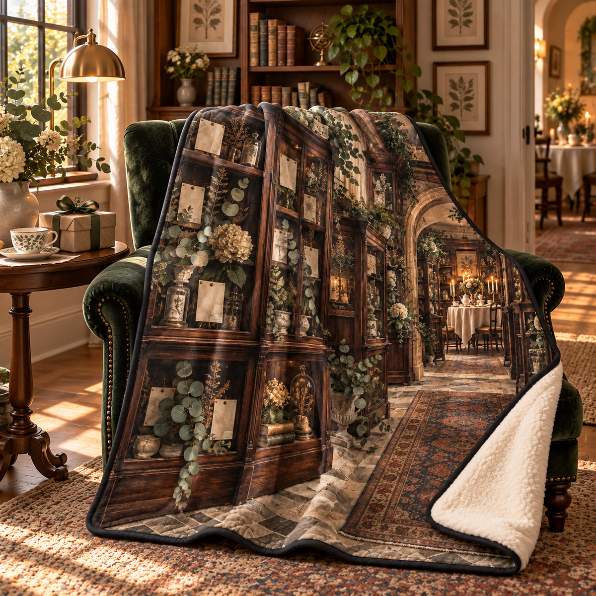 Eucalyptus Collector Birthday Sherpa & Fleece Blanket with flat printed botanical collector gallery artwork