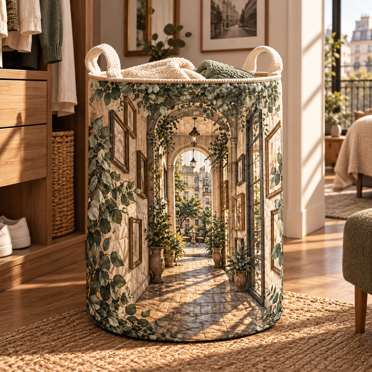 Eucalyptus Apartment Gallery Laundry Hamper with flat printed eucalyptus apartment gallery artwork
