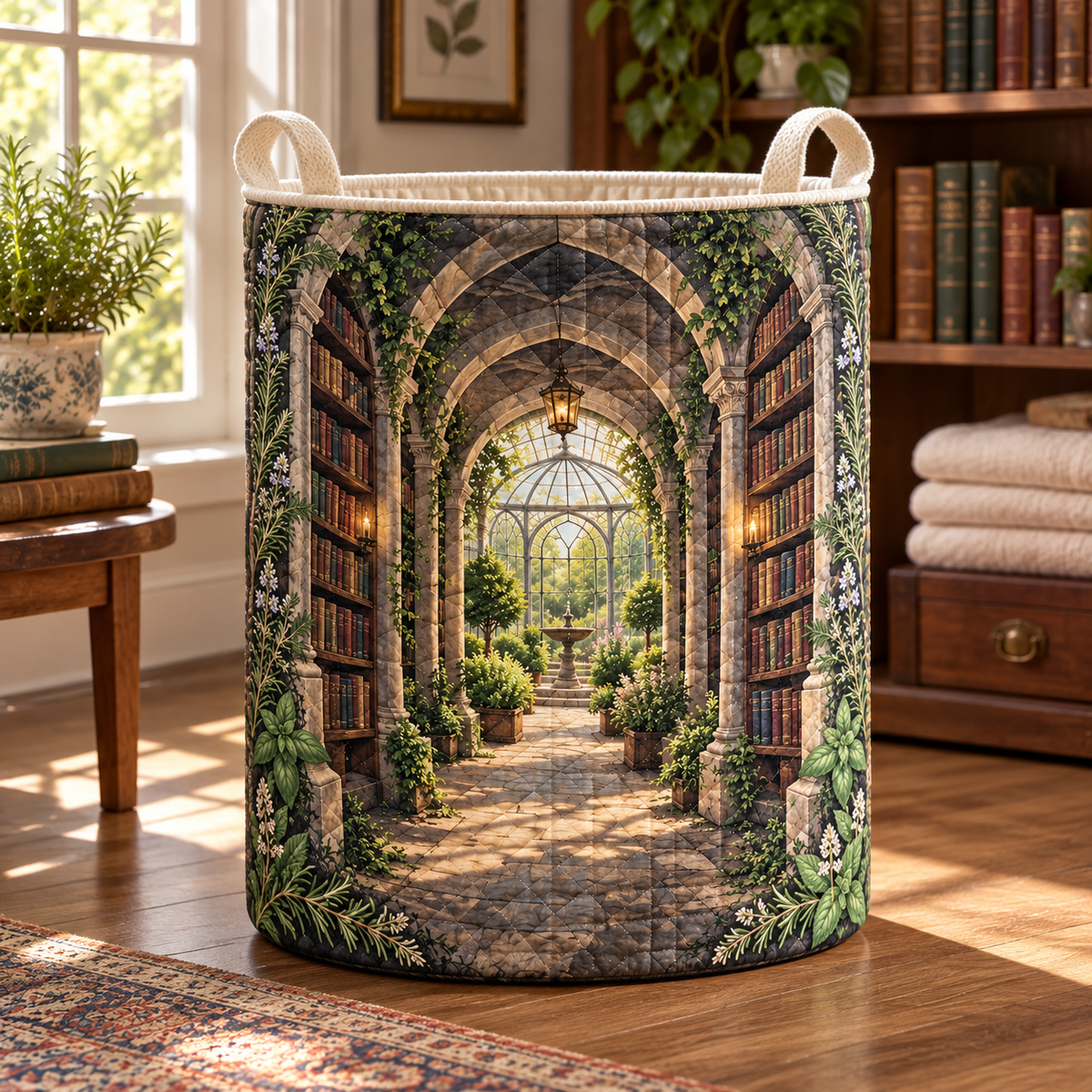 Herb Garden Reading Nook Laundry Hamper with flat printed herb garden reading alcove artwork