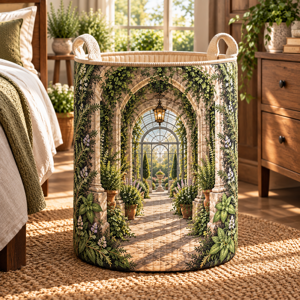 Herb Garden Bedroom Statement Laundry Hamper with flat printed herb garden bedroom conservatory artwork
