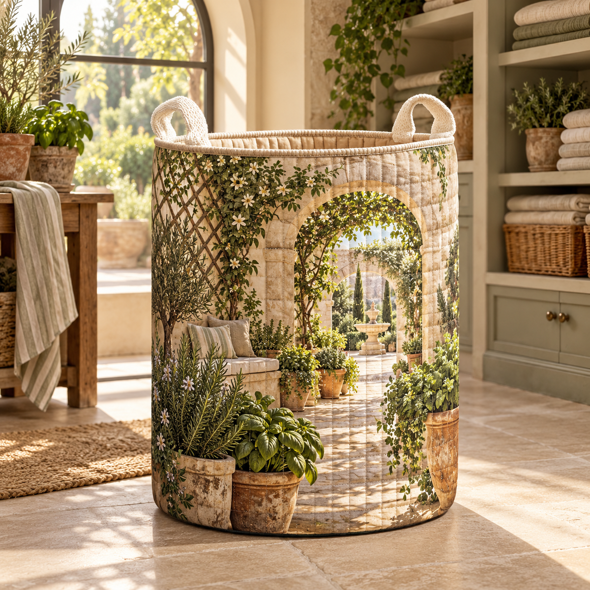 Herb Garden Quiet Corner Laundry Hamper with flat printed herb garden quiet corner artwork