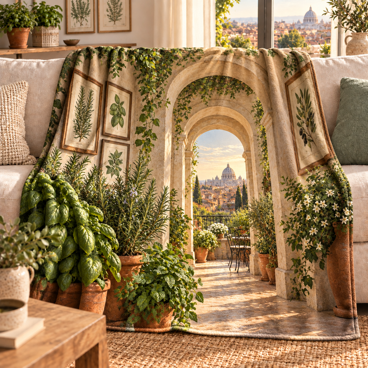 Herb Garden Apartment Gallery Sherpa & Fleece Blanket with flat printed herb garden apartment gallery artwork