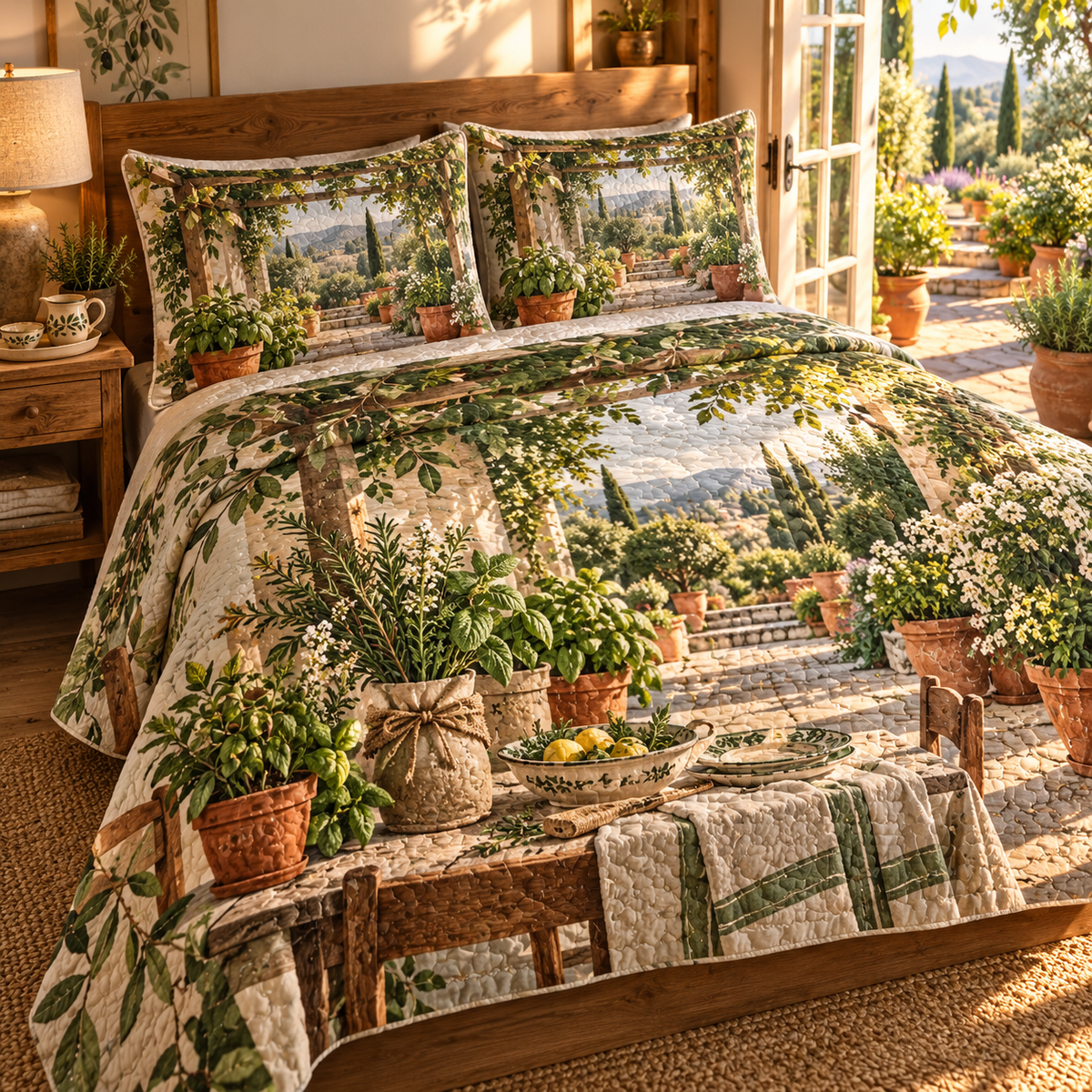 Herb Garden Host Thank You Quilted Bedding Set with flat printed herb garden host thank you artwork