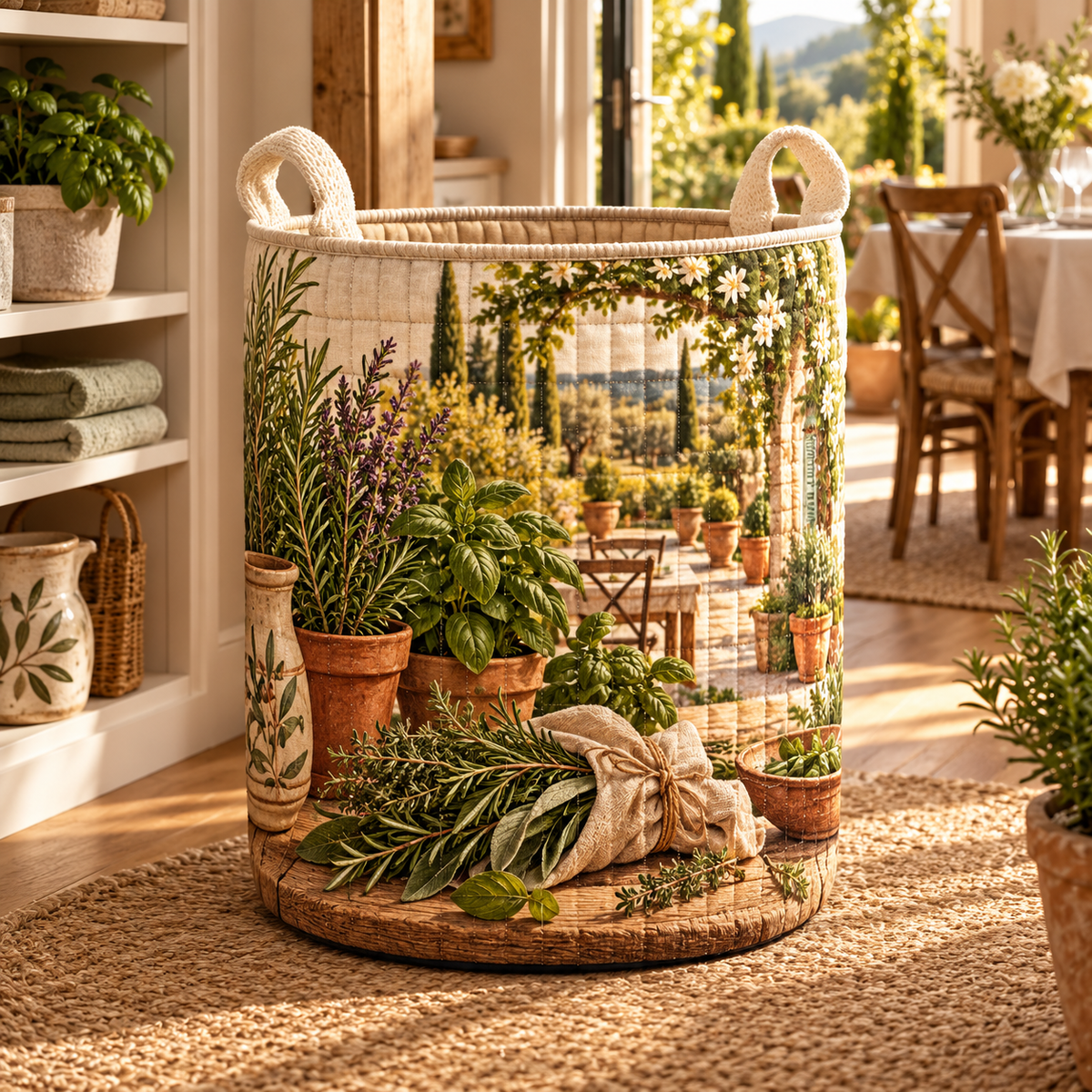 Herb Garden Host Thank You Laundry Hamper with flat printed herb garden host thank you artwork