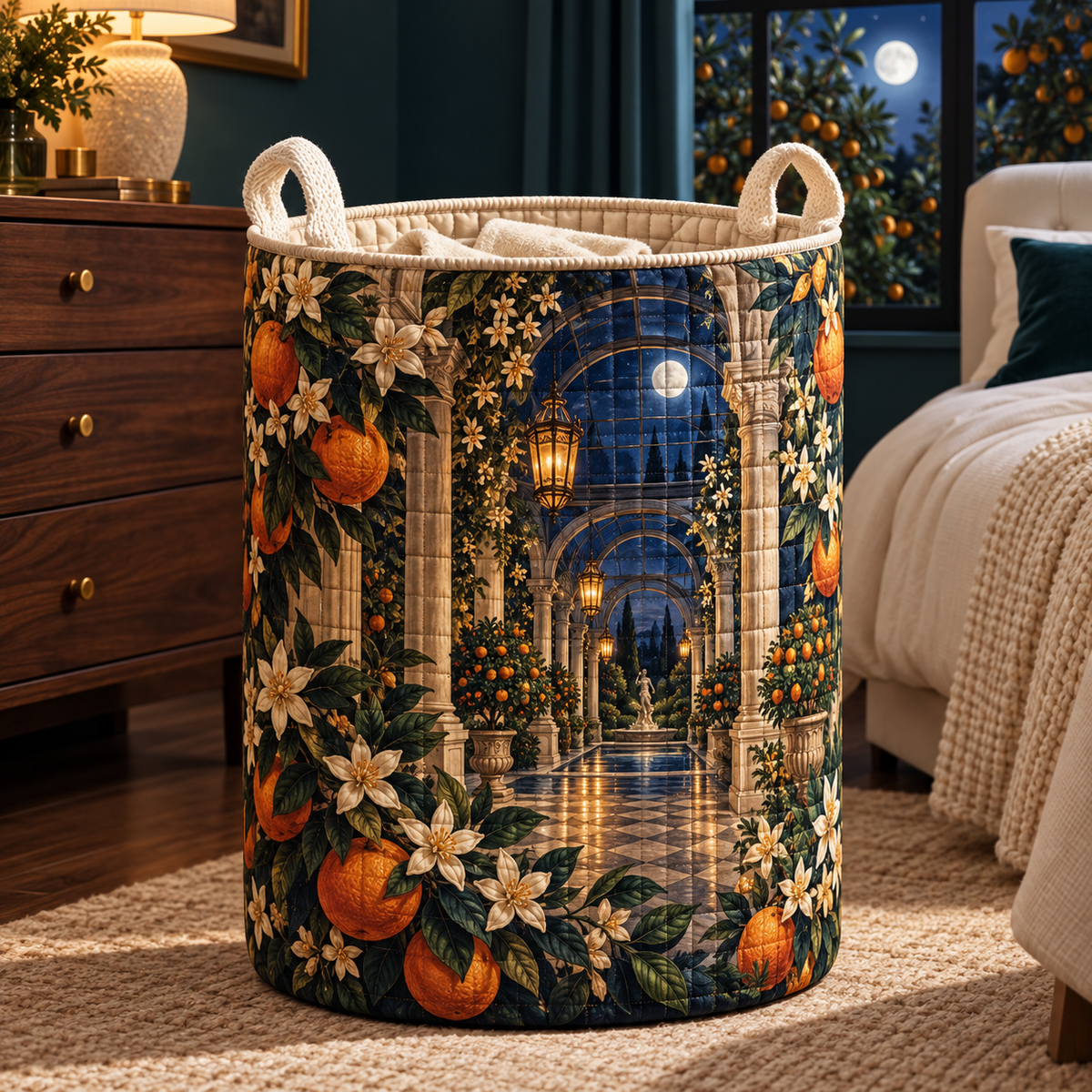 Citrus Blossom Bedroom Statement Laundry Hamper with flat printed citrus blossom bedroom conservatory artwork