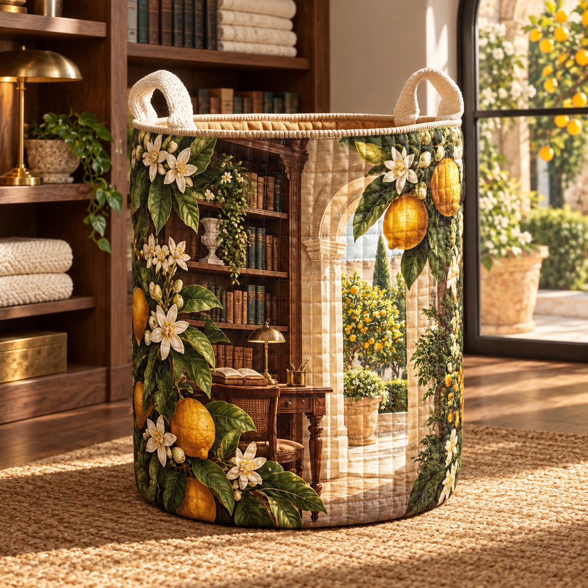 Citrus Blossom Home Office Laundry Hamper with flat printed citrus blossom botanical home-office artwork
