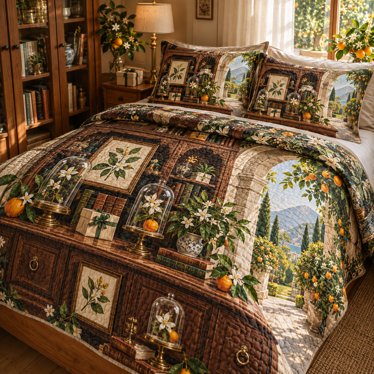 Citrus Blossom Birthday Keepsake Quilted Bedding Set with flat printed citrus-blossom birthday collector cabinet