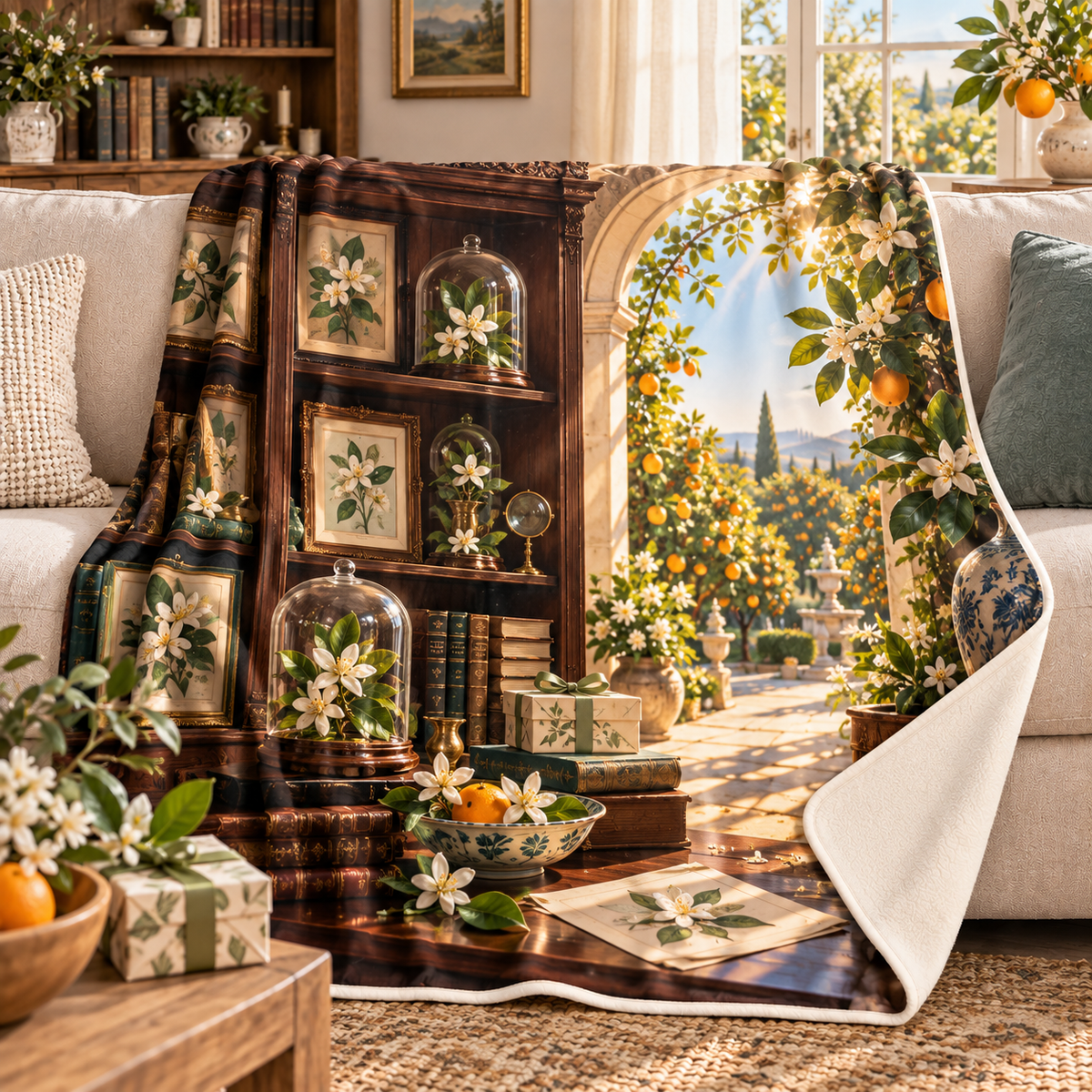 Citrus Blossom Birthday Keepsake Sherpa & Fleece Blanket with flat printed citrus-blossom birthday collector cabinet