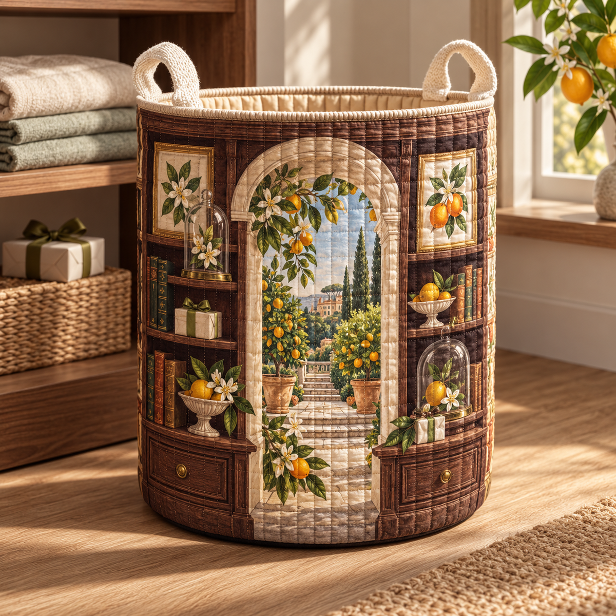 Citrus Blossom Birthday Keepsake Laundry Hamper with flat printed citrus-blossom birthday collector cabinet