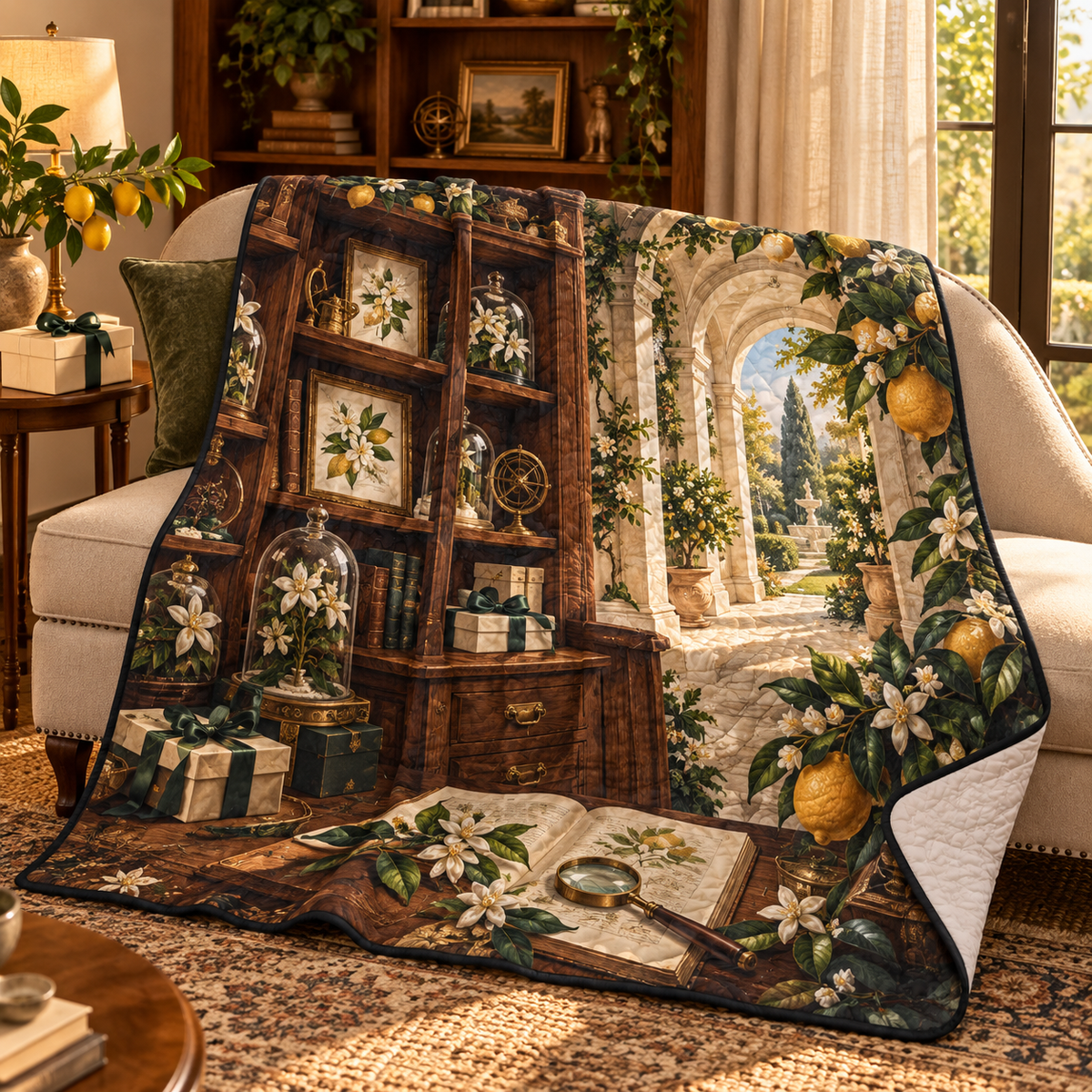 Citrus Blossom Birthday Keepsake Quilt Blanket with flat printed citrus-blossom birthday collector cabinet