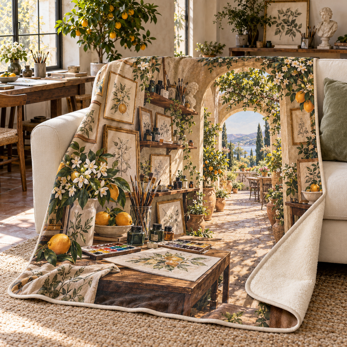 Citrus Blossom Hobby Studio Sherpa & Fleece Blanket with flat printed citrus-blossom hobby studio and creative terrace depth