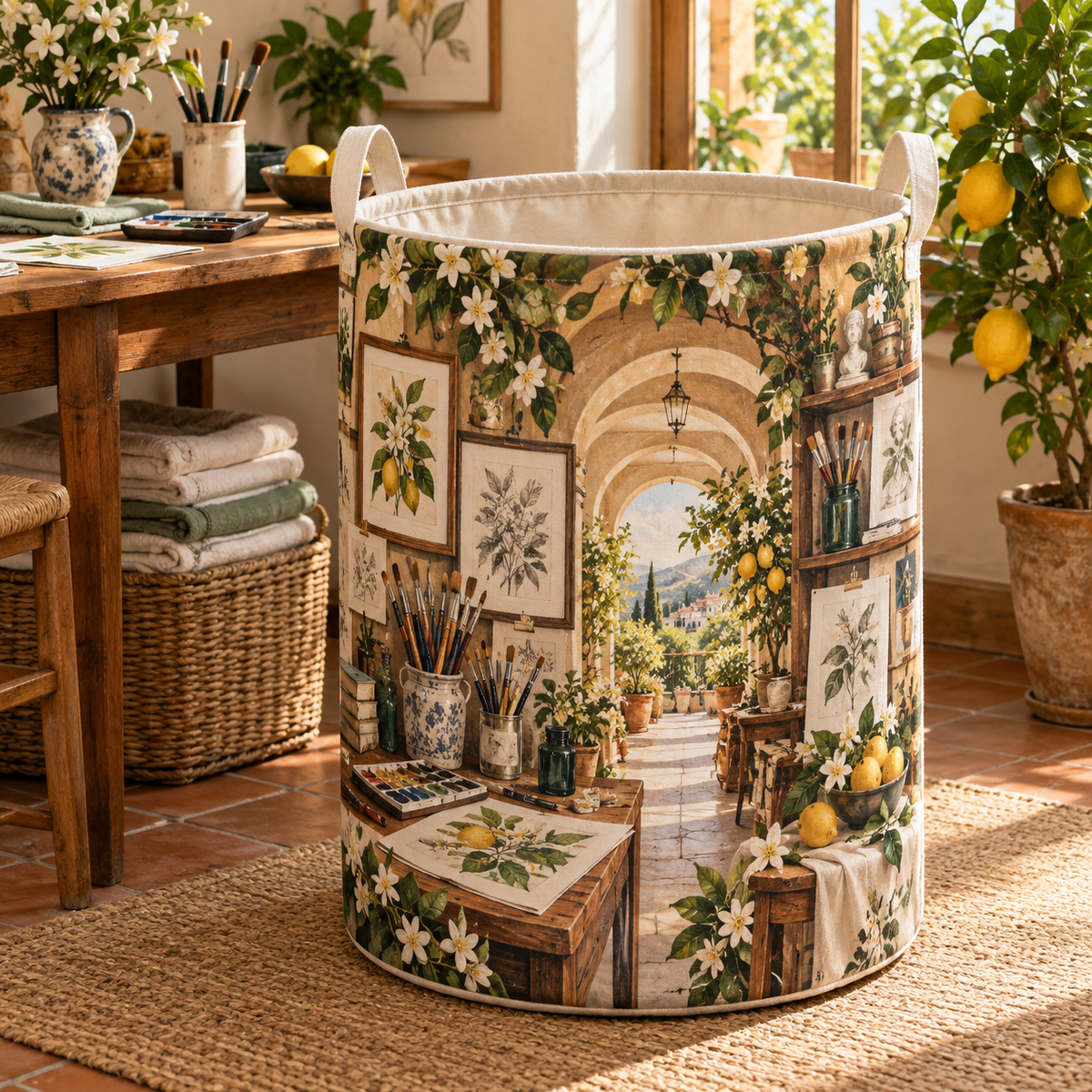 Citrus Blossom Hobby Studio Laundry Hamper with flat printed citrus-blossom hobby studio and creative terrace depth