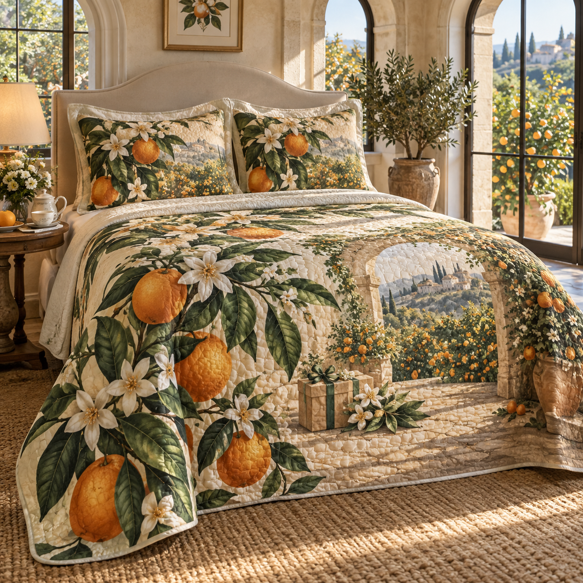 Citrus Blossom Host Thank You Quilted Bedding Set with flat printed citrus-blossom host thank-you garden depth