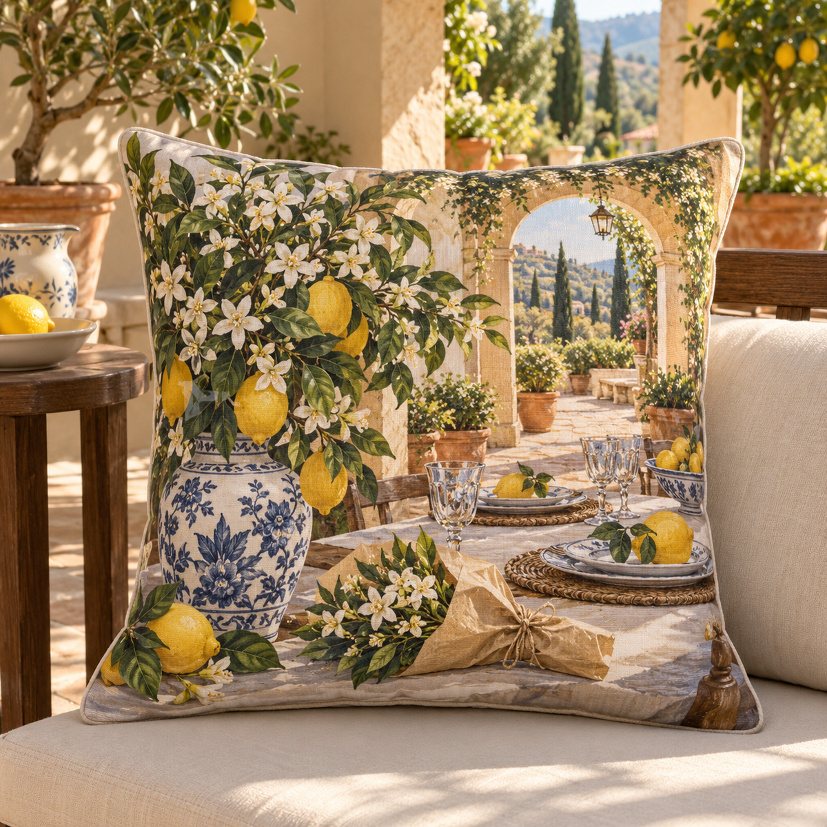 Citrus Blossom Host Thank You Quilted Cushion Cover with flat printed citrus-blossom host thank-you garden depth