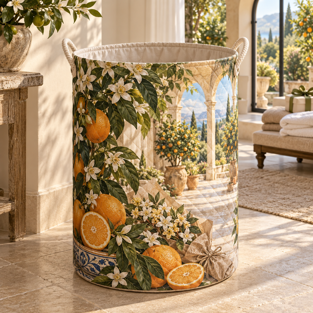 Citrus Blossom Host Thank You Laundry Hamper with flat printed citrus-blossom host thank-you garden depth