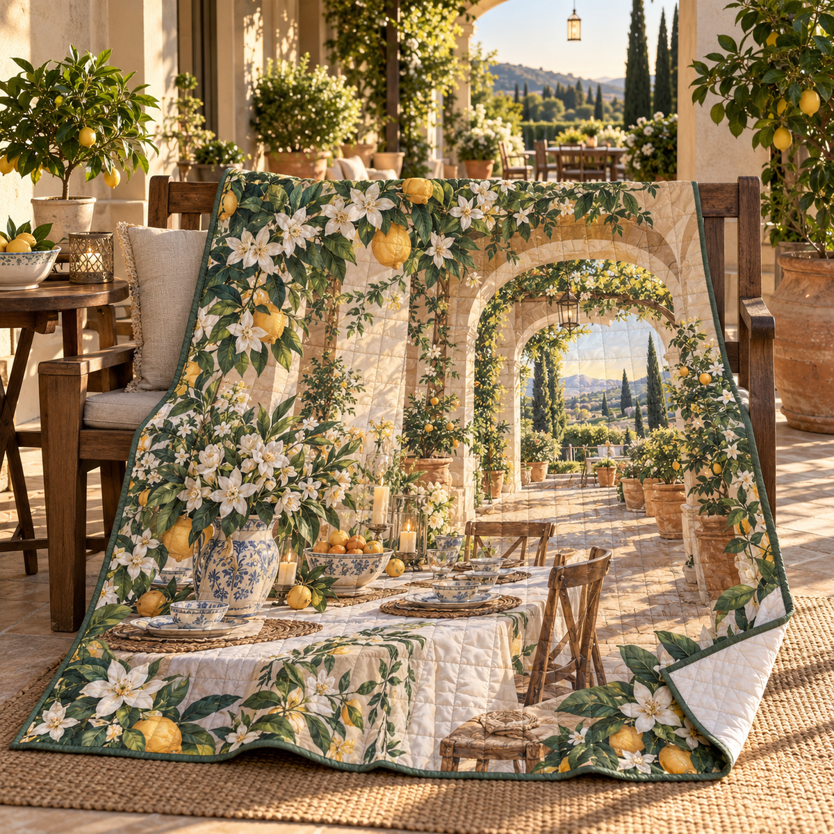 Citrus Blossom Host Thank You Quilt Blanket with flat printed citrus-blossom host thank-you garden depth