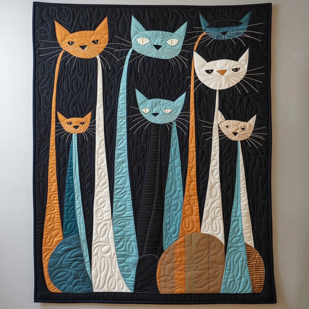 Mid Century Meow Quilted Blanket printed blanket